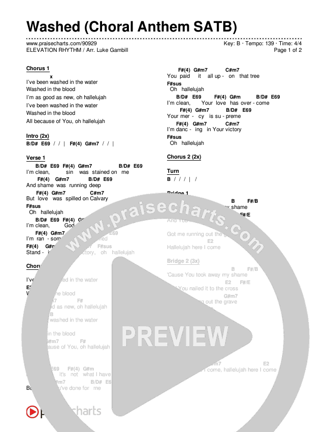 Washed (Choral Anthem SATB) Chords & Lyrics (ELEVATION RHYTHM / Arr. Luke Gambill)