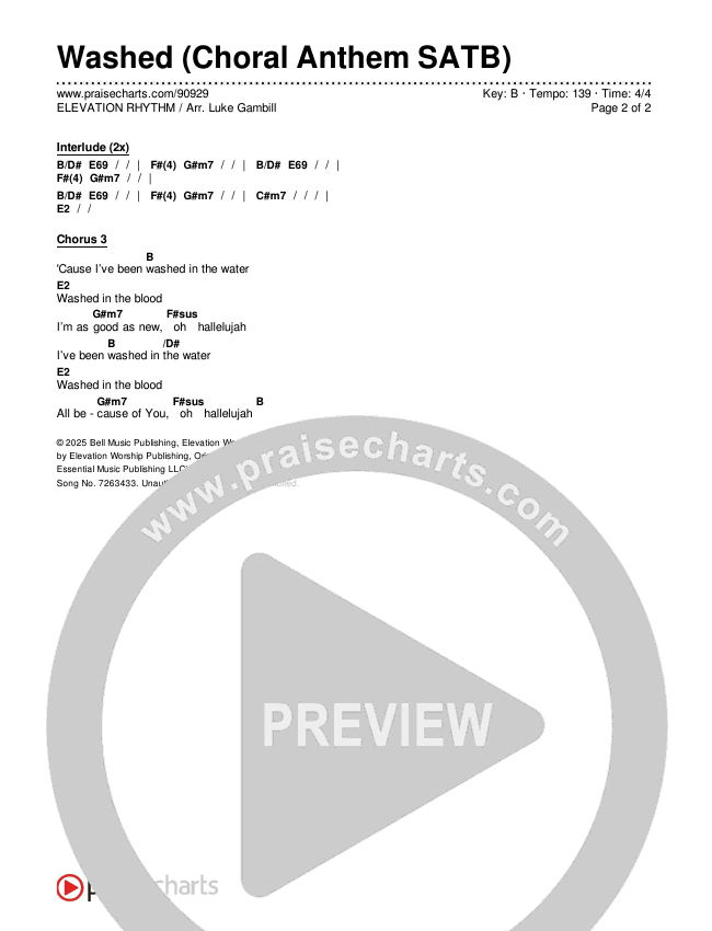 Washed (Choral Anthem SATB) Chords & Lyrics (ELEVATION RHYTHM / Arr. Luke Gambill)