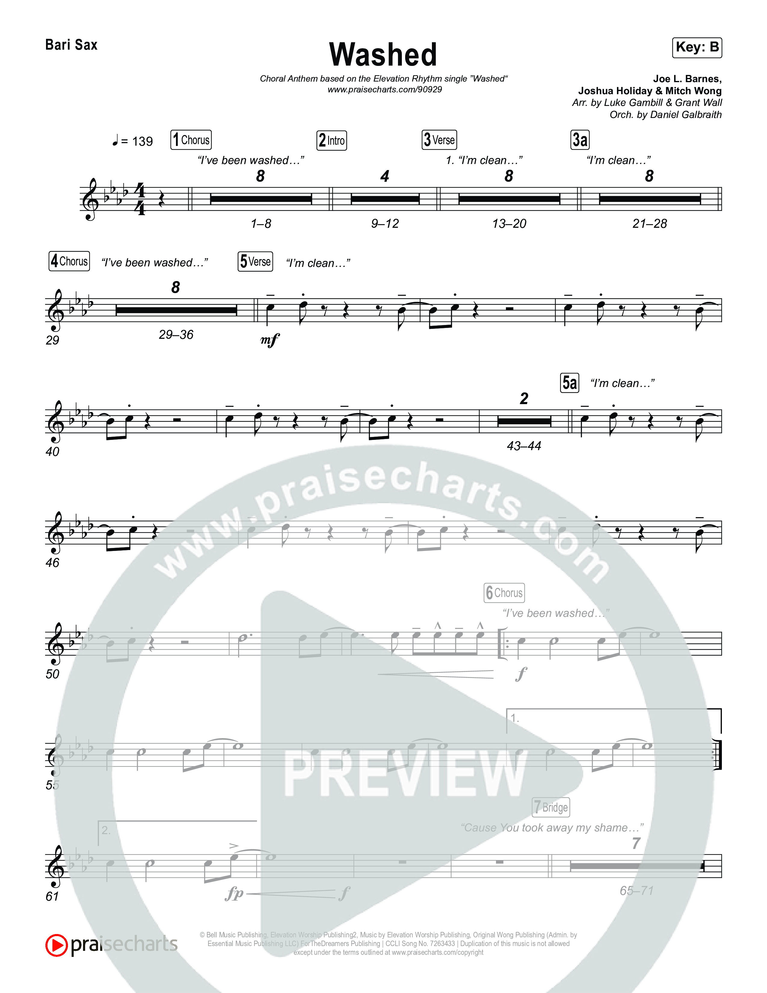 Washed (Choral Anthem SATB) Bari Sax (ELEVATION RHYTHM / Arr. Luke Gambill)