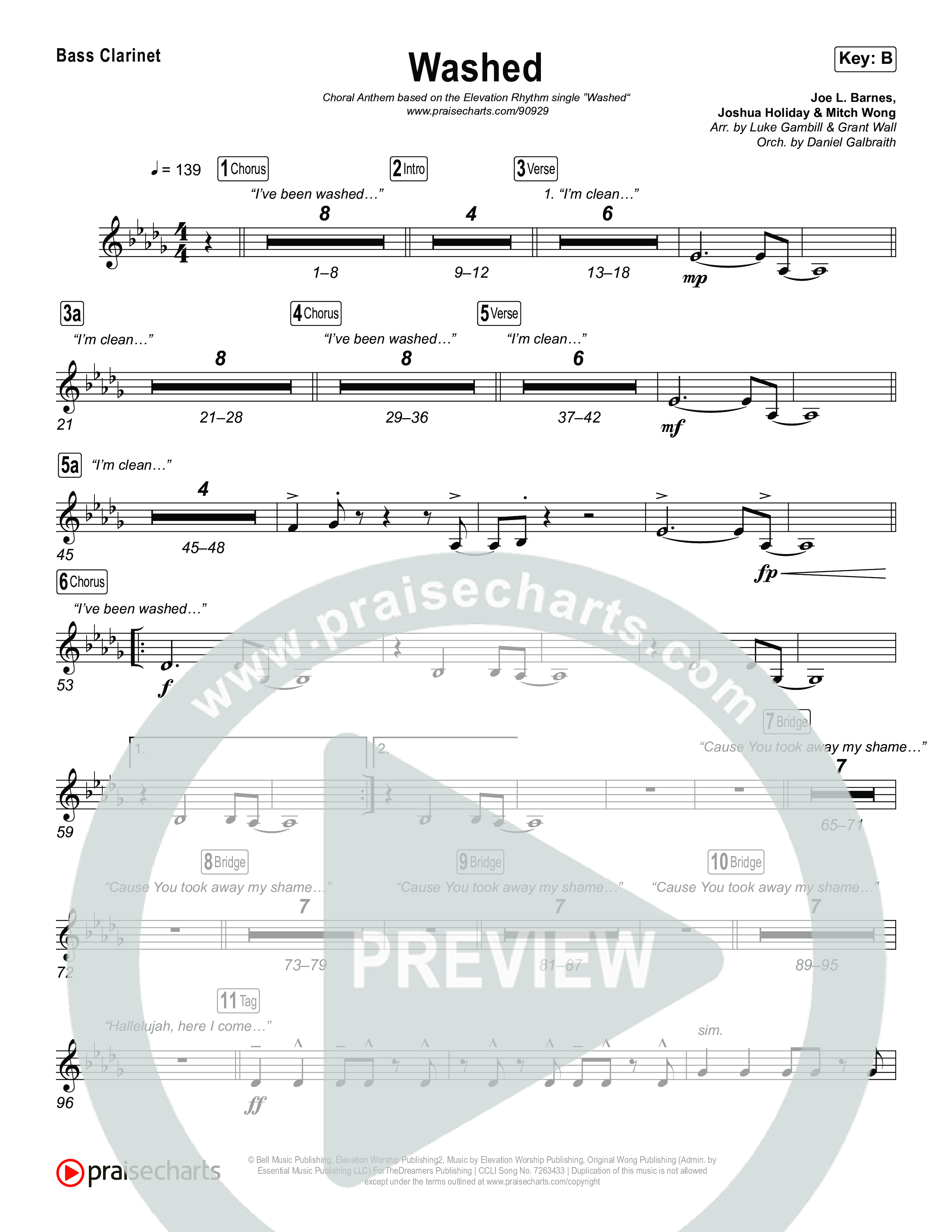 Washed (Choral Anthem SATB) Clarinet 1,2 (ELEVATION RHYTHM / Arr. Luke Gambill)
