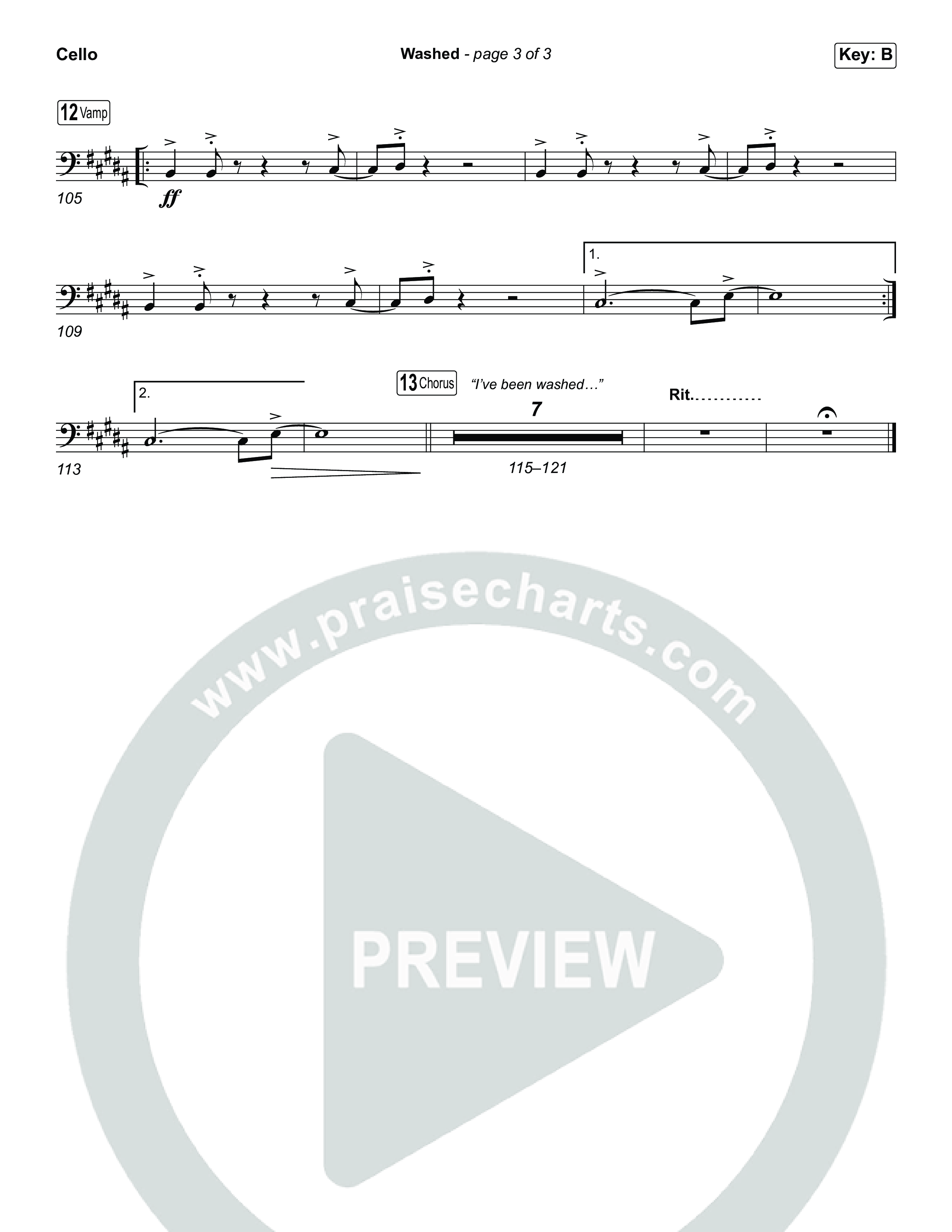 Washed (Choral Anthem SATB) Cello (ELEVATION RHYTHM / Arr. Luke Gambill)