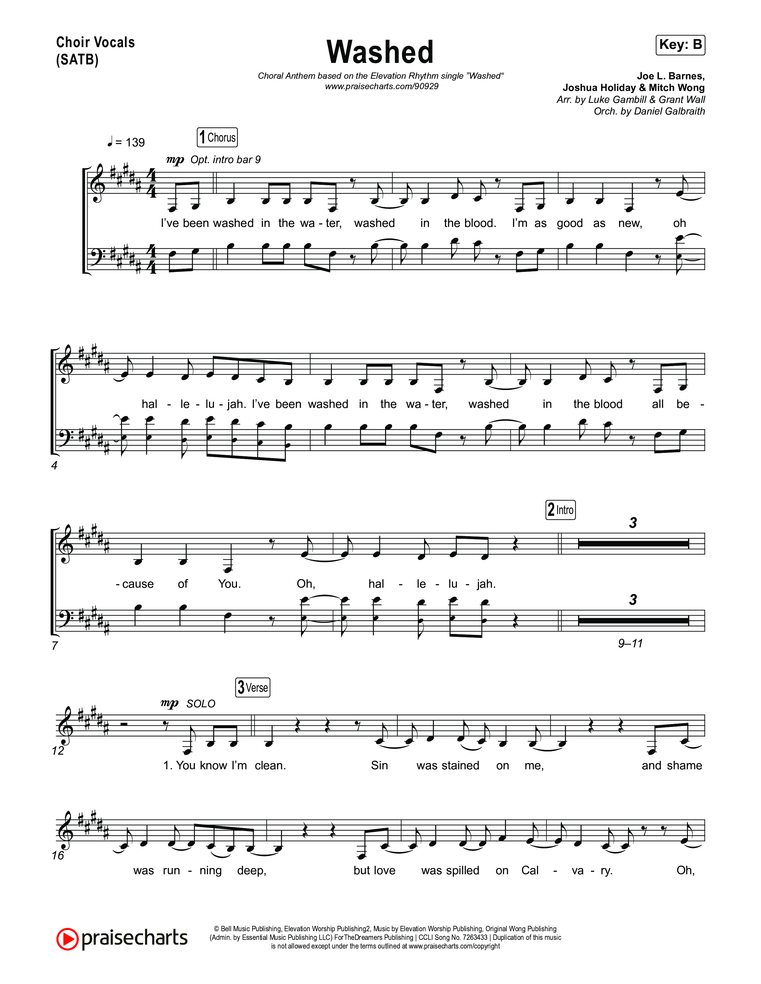 Washed (Choral Anthem SATB) Choir Sheet (SATB) (ELEVATION RHYTHM / Arr. Luke Gambill)