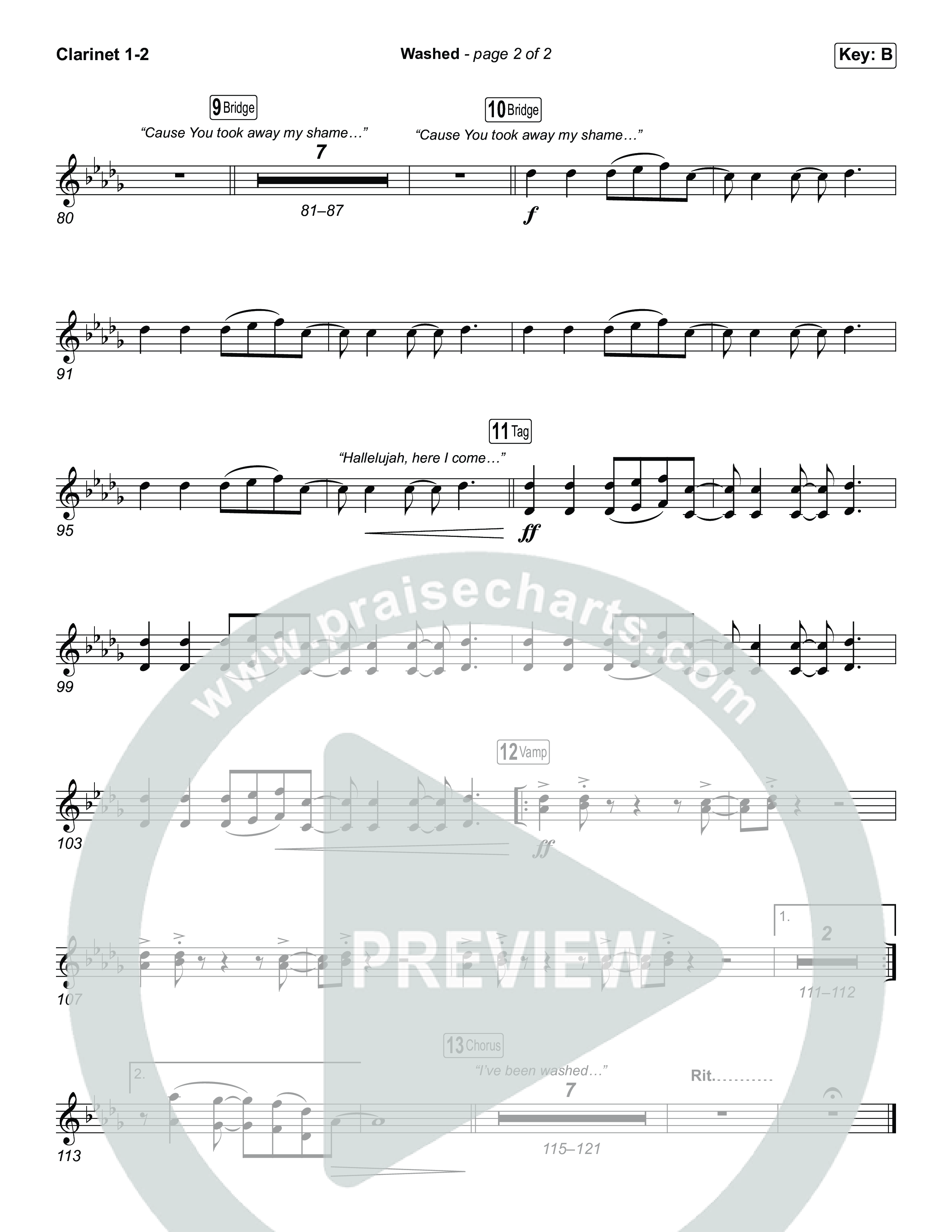 Washed (Choral Anthem SATB) Clarinet 1,2 (ELEVATION RHYTHM / Arr. Luke Gambill)