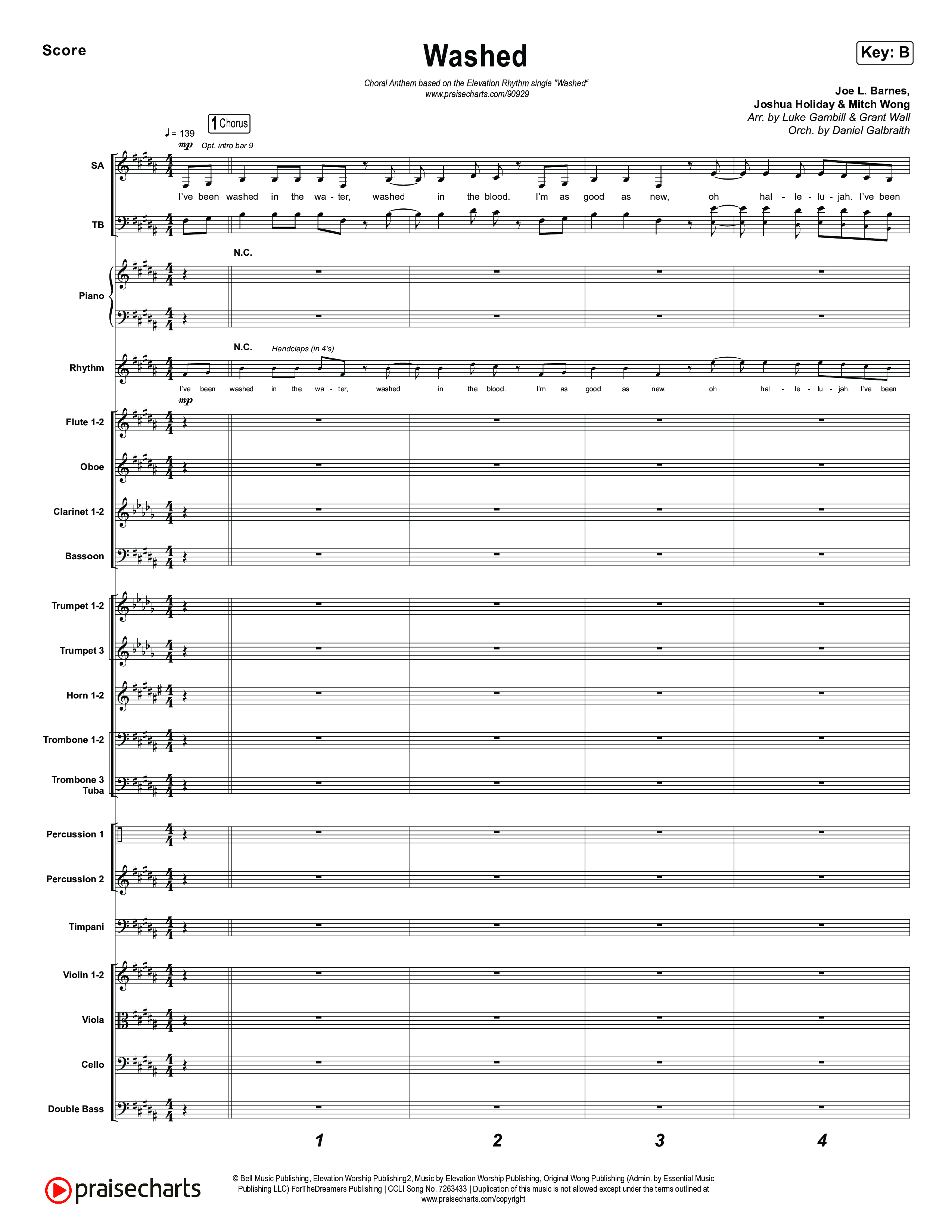 Washed (Choral Anthem SATB) Conductor's Score (ELEVATION RHYTHM / Arr. Luke Gambill)
