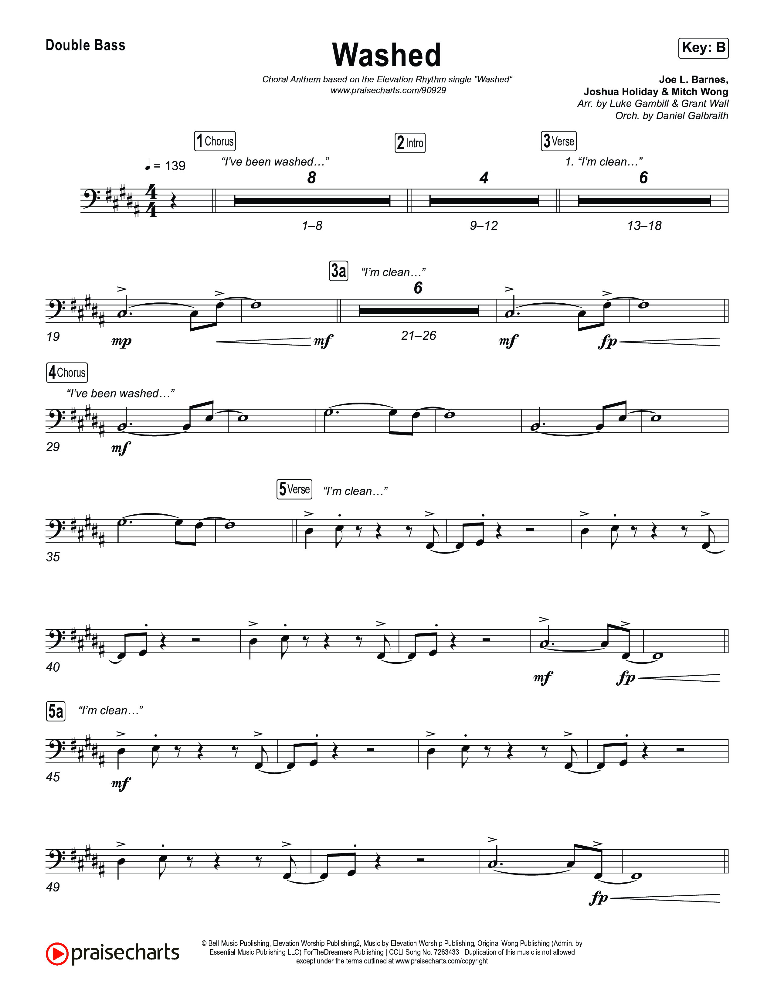 Washed (Choral Anthem SATB) String Bass (ELEVATION RHYTHM / Arr. Luke Gambill)