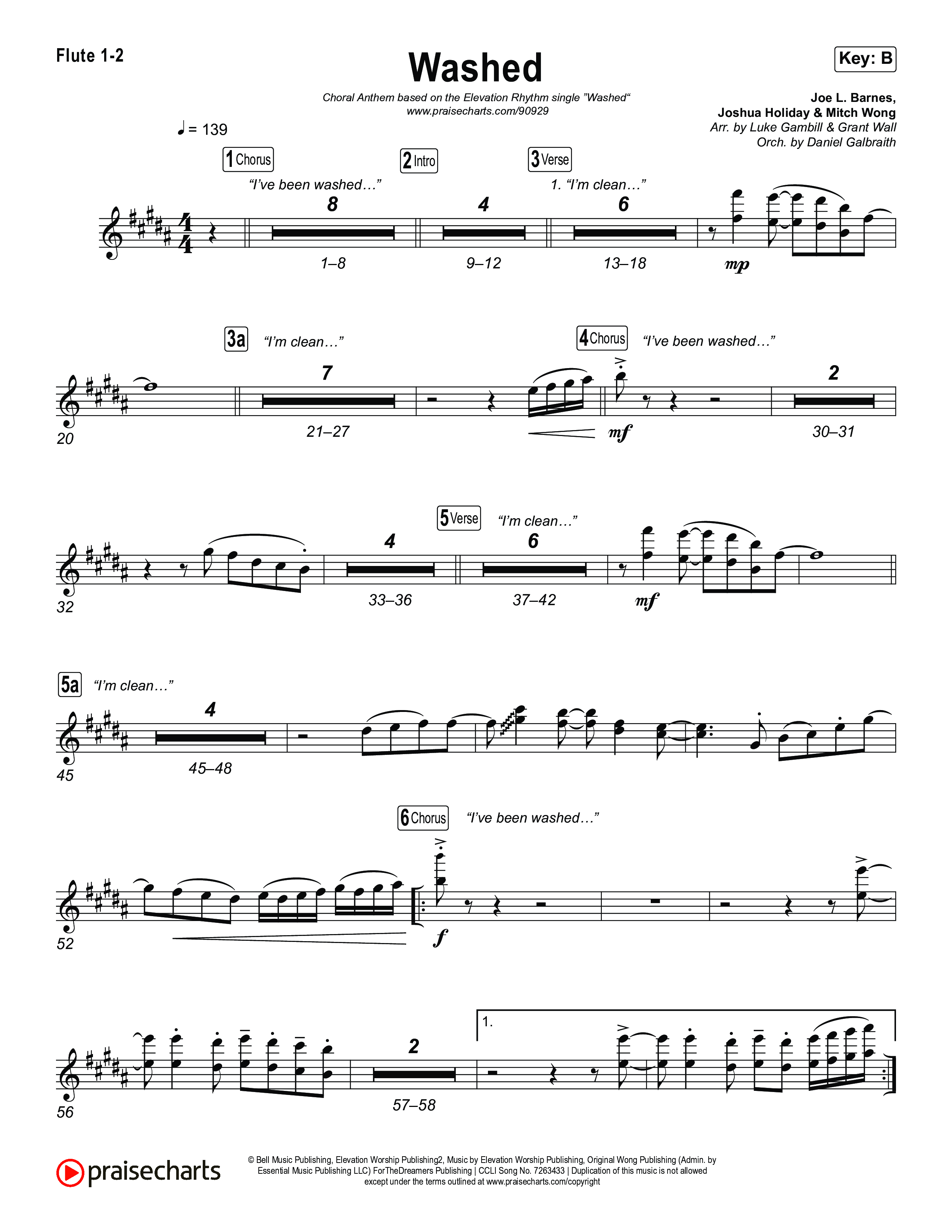 Washed (Choral Anthem SATB) Flute 1,2 (ELEVATION RHYTHM / Arr. Luke Gambill)