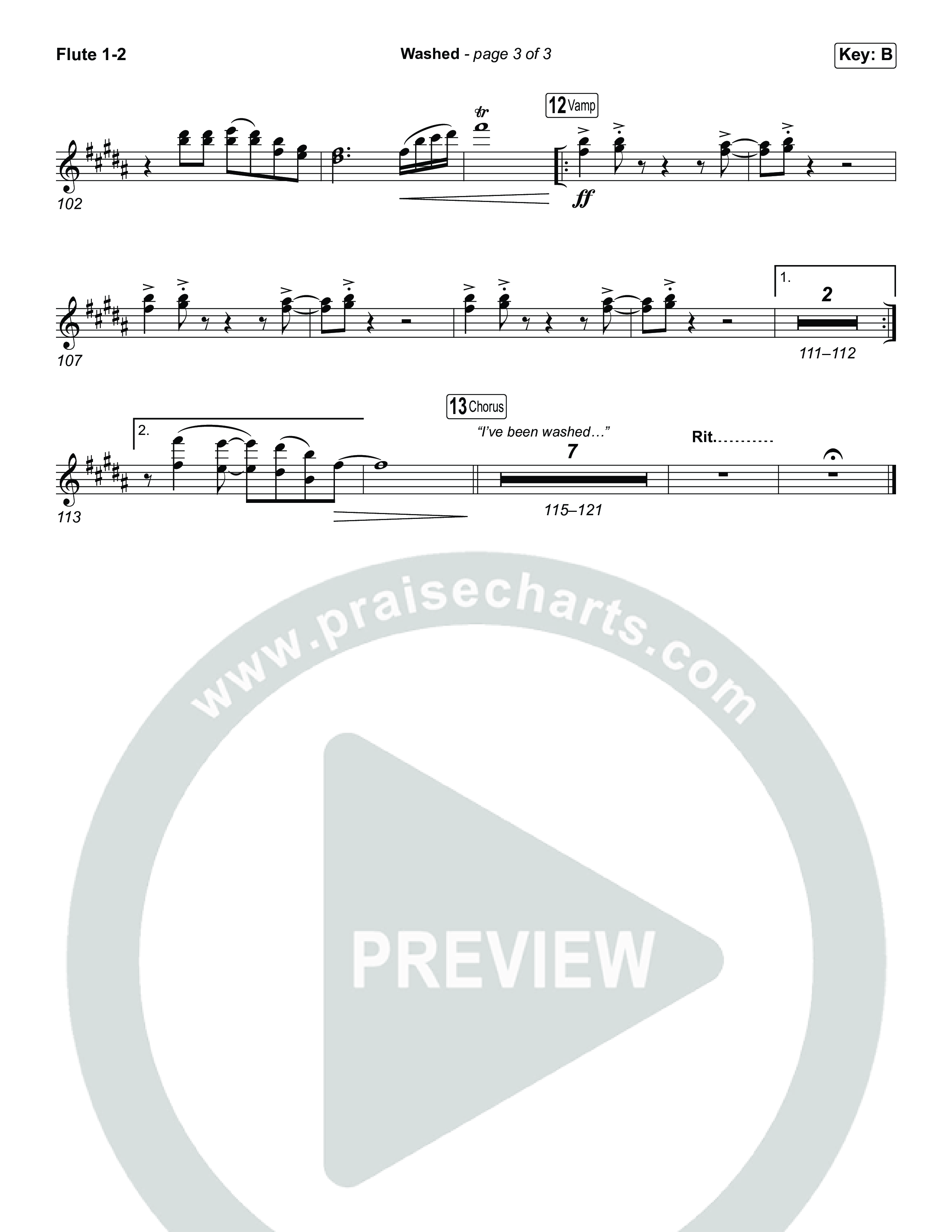 Washed (Choral Anthem SATB) Flute 1,2 (ELEVATION RHYTHM / Arr. Luke Gambill)