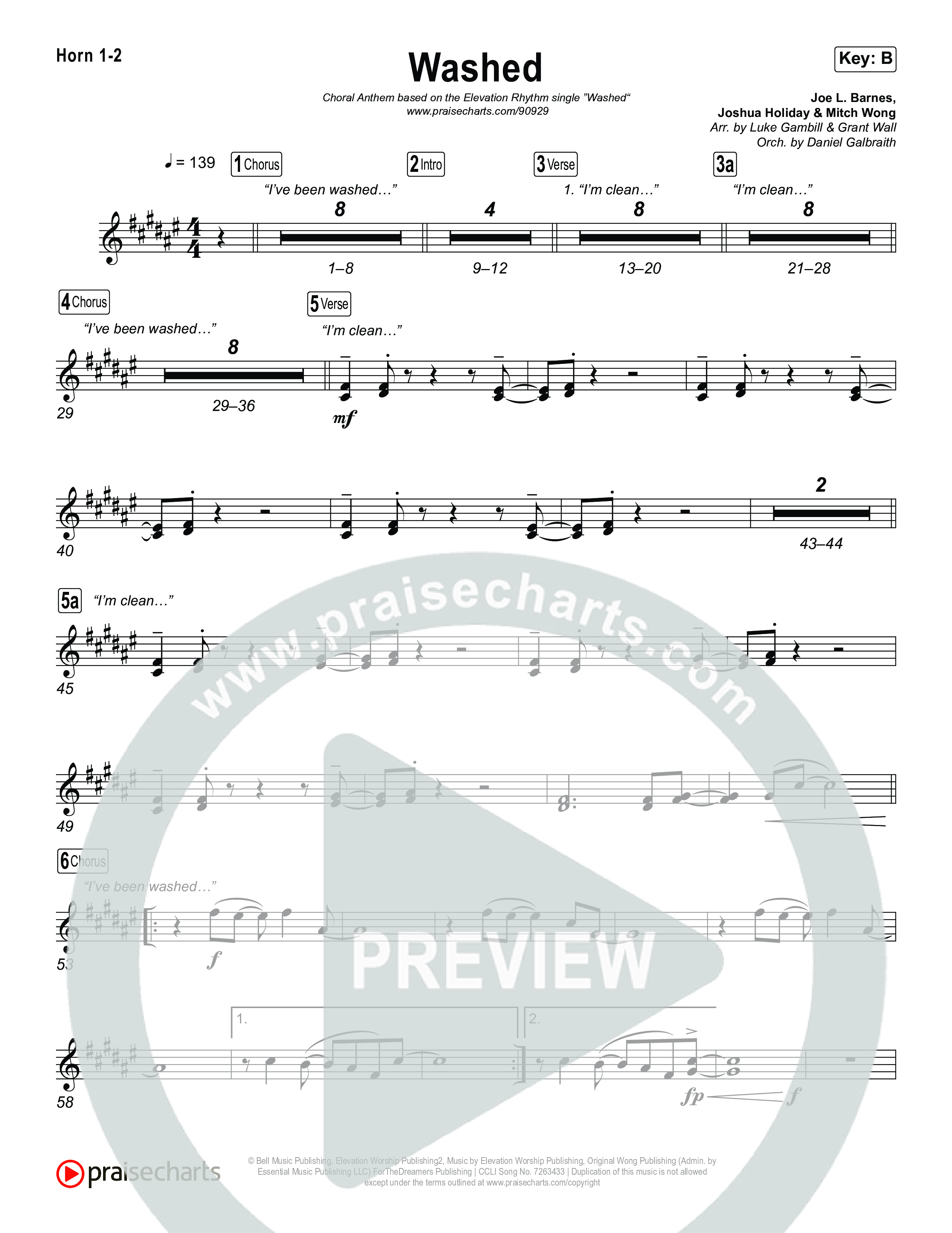 Washed (Choral Anthem SATB) French Horn 1,2 (ELEVATION RHYTHM / Arr. Luke Gambill)
