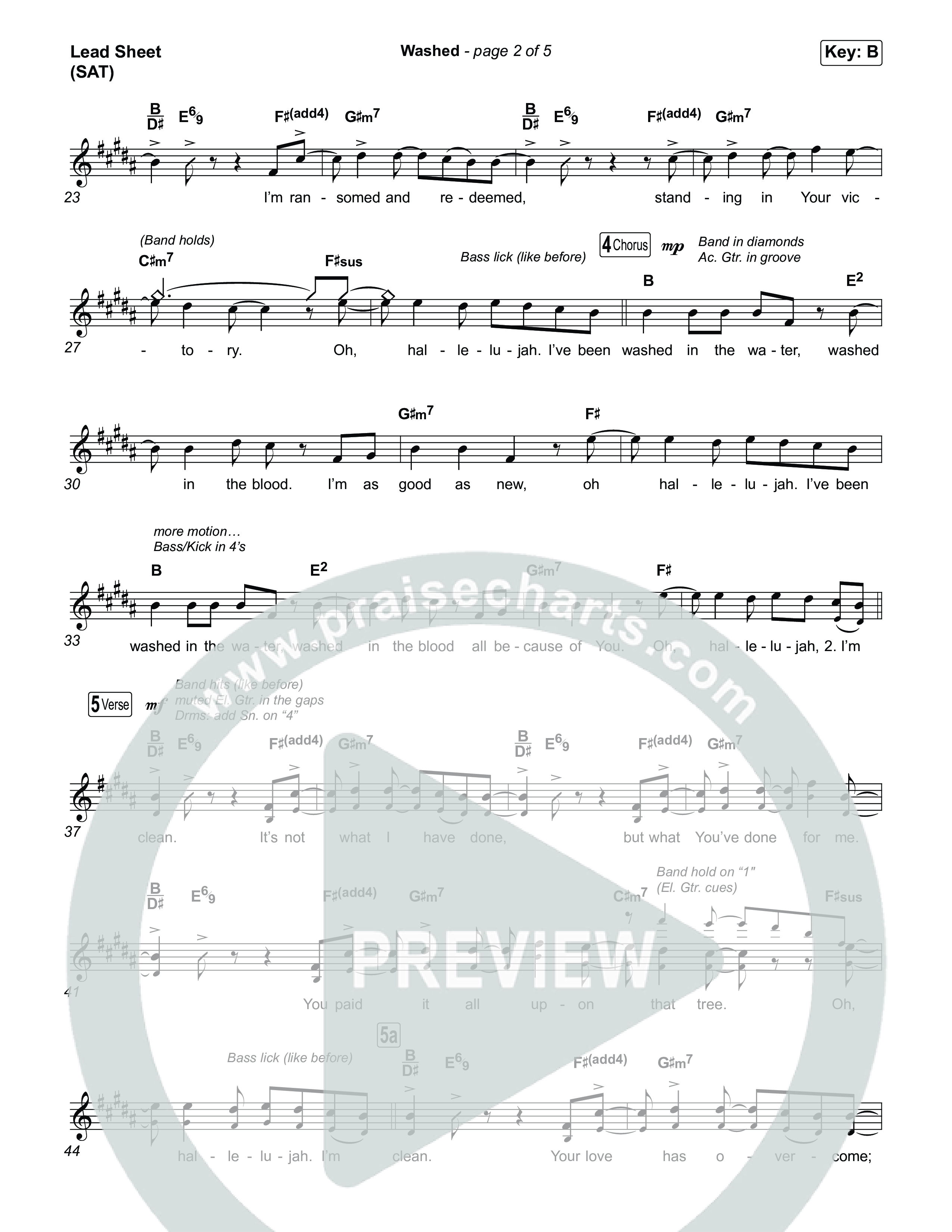 Washed (Choral Anthem SATB) Lead Sheet (SAT) (ELEVATION RHYTHM / Arr. Luke Gambill)