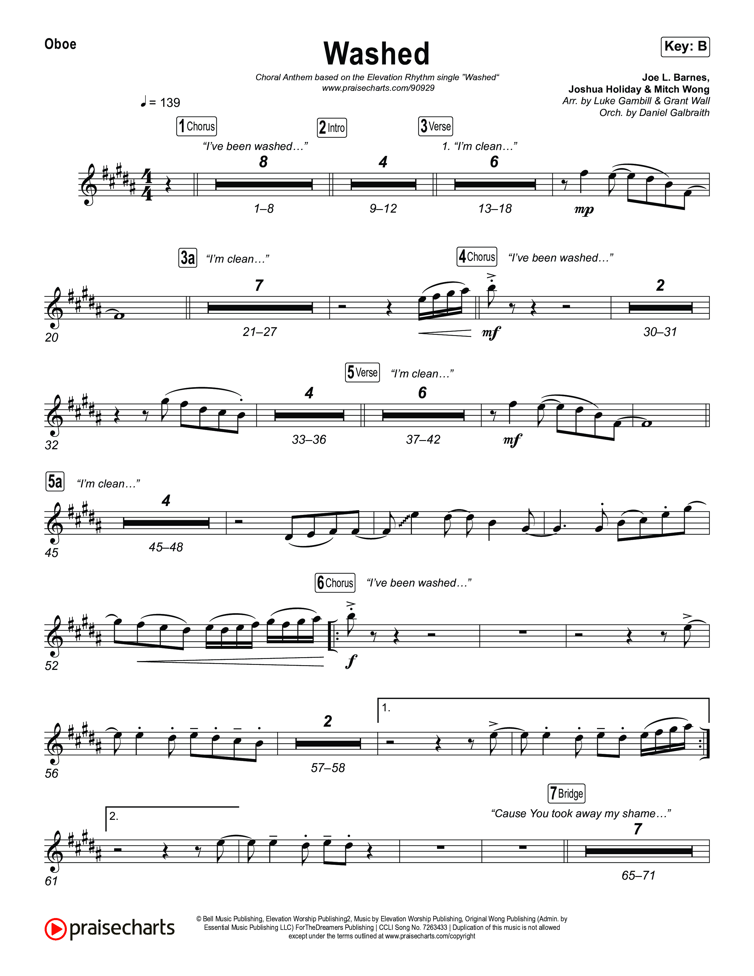 Washed (Choral Anthem SATB) Oboe (ELEVATION RHYTHM / Arr. Luke Gambill)