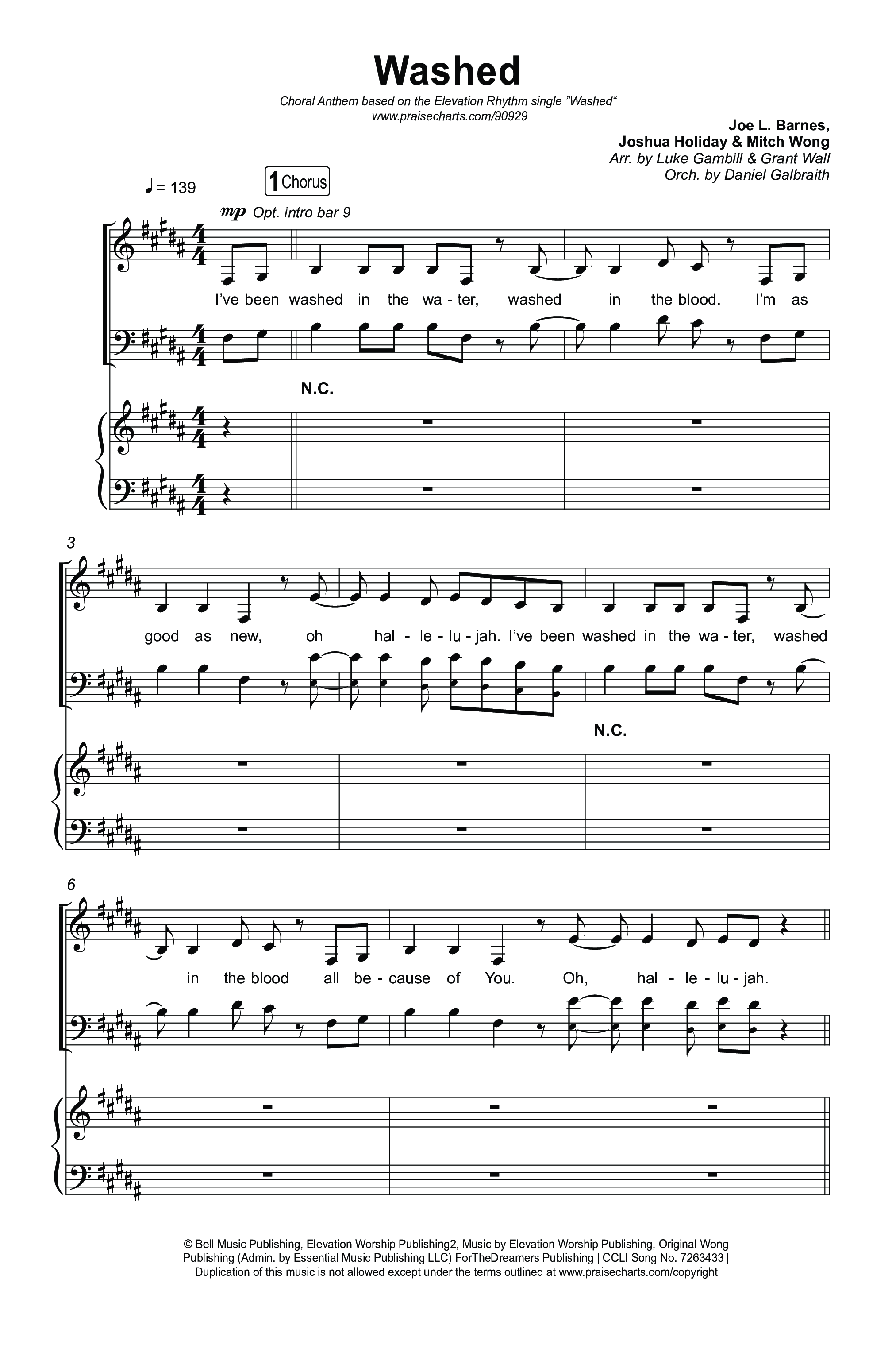 Washed (Choral Anthem SATB) Octavo (SATB & Pno) (ELEVATION RHYTHM / Arr. Luke Gambill)