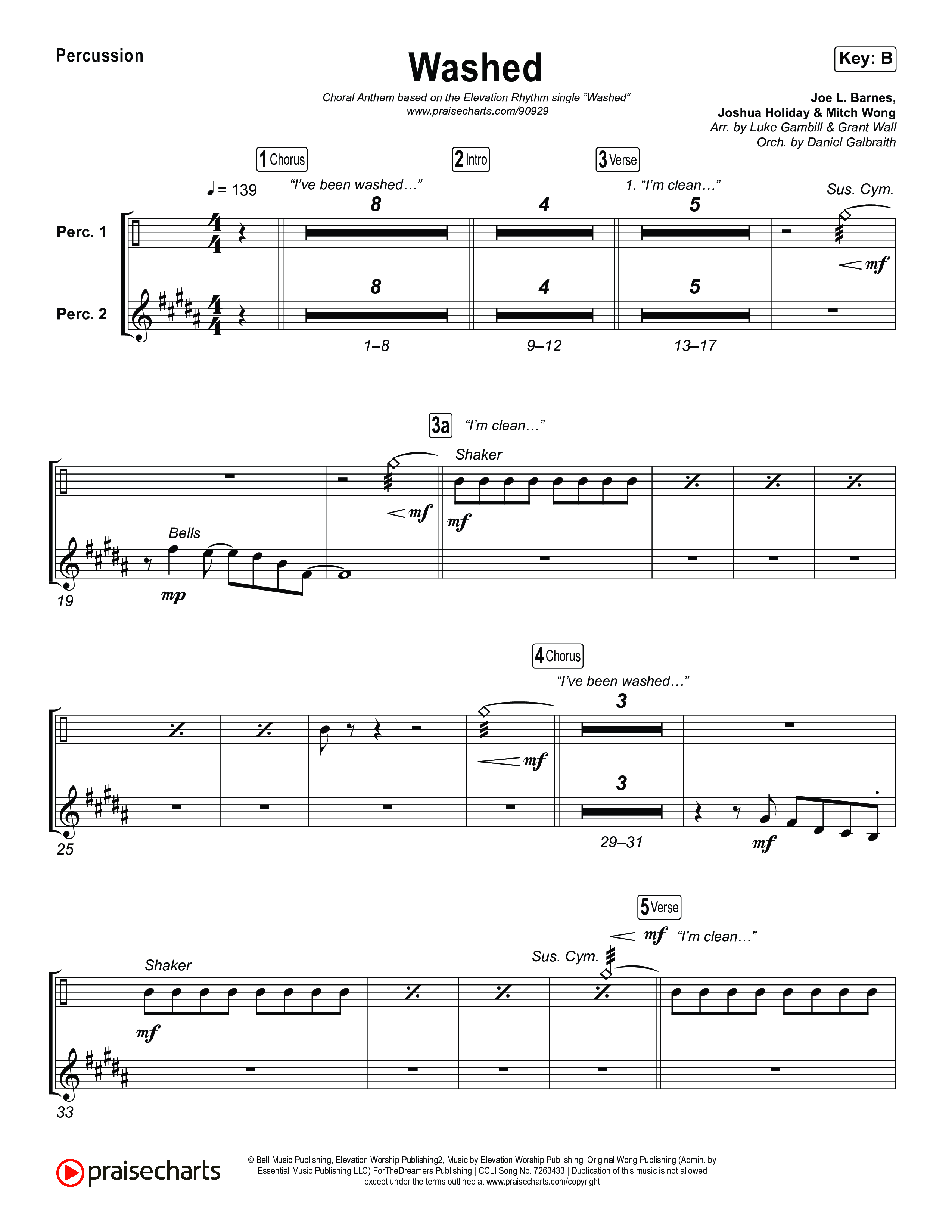 Washed (Choral Anthem SATB) Percussion (ELEVATION RHYTHM / Arr. Luke Gambill)