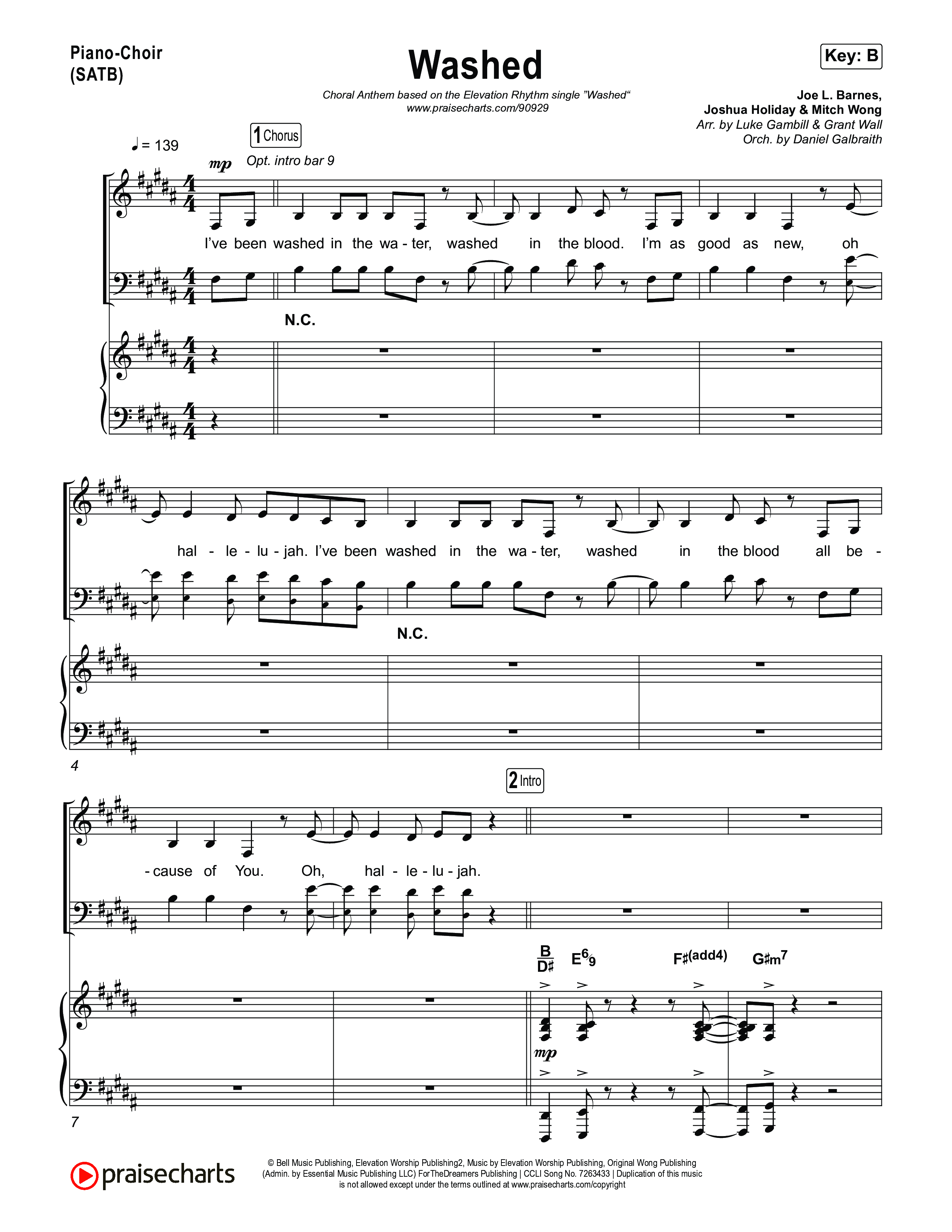 Washed (Choral Anthem SATB) Piano/Vocal (SATB) (ELEVATION RHYTHM / Arr. Luke Gambill)