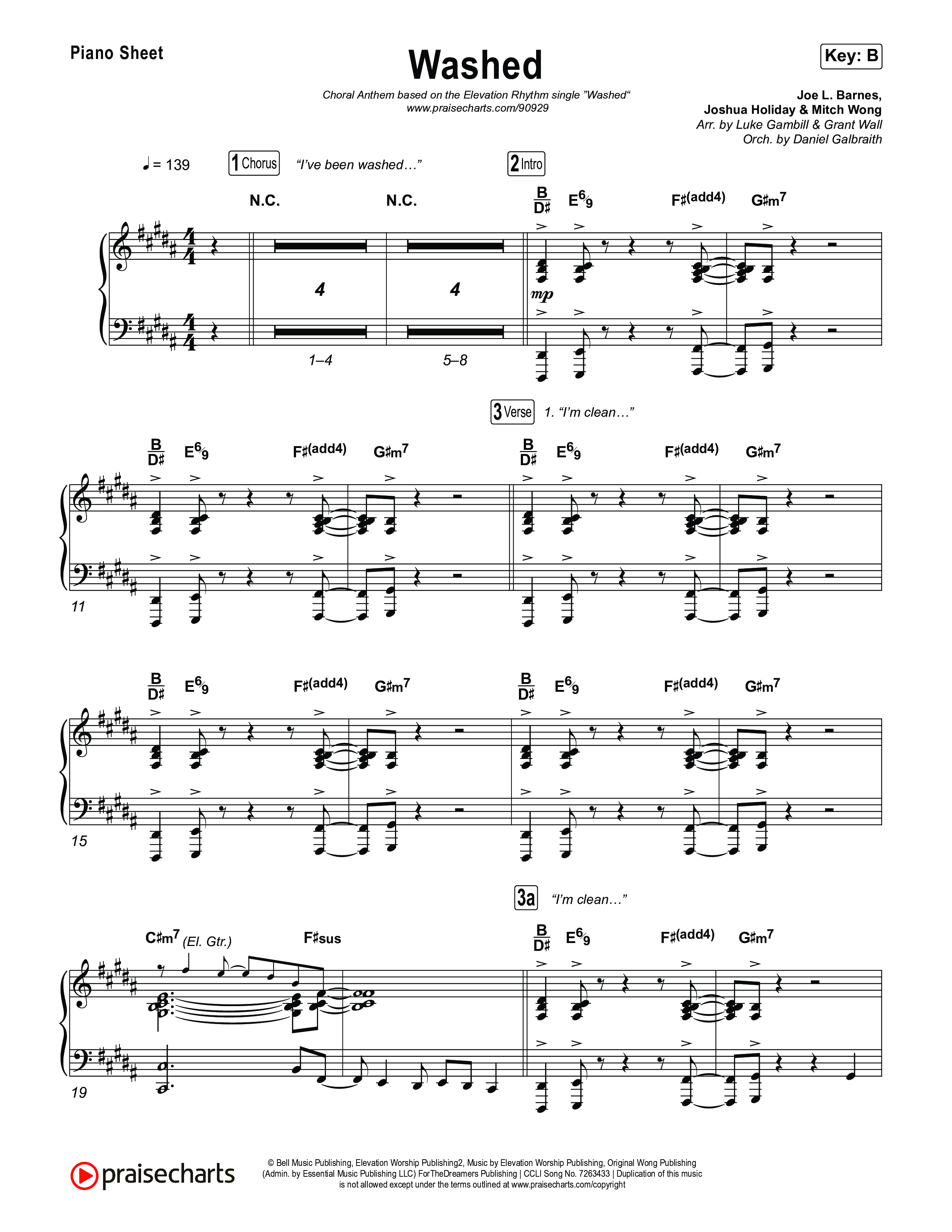 Washed (Choral Anthem SATB) Piano Sheet (ELEVATION RHYTHM / Arr. Luke Gambill)