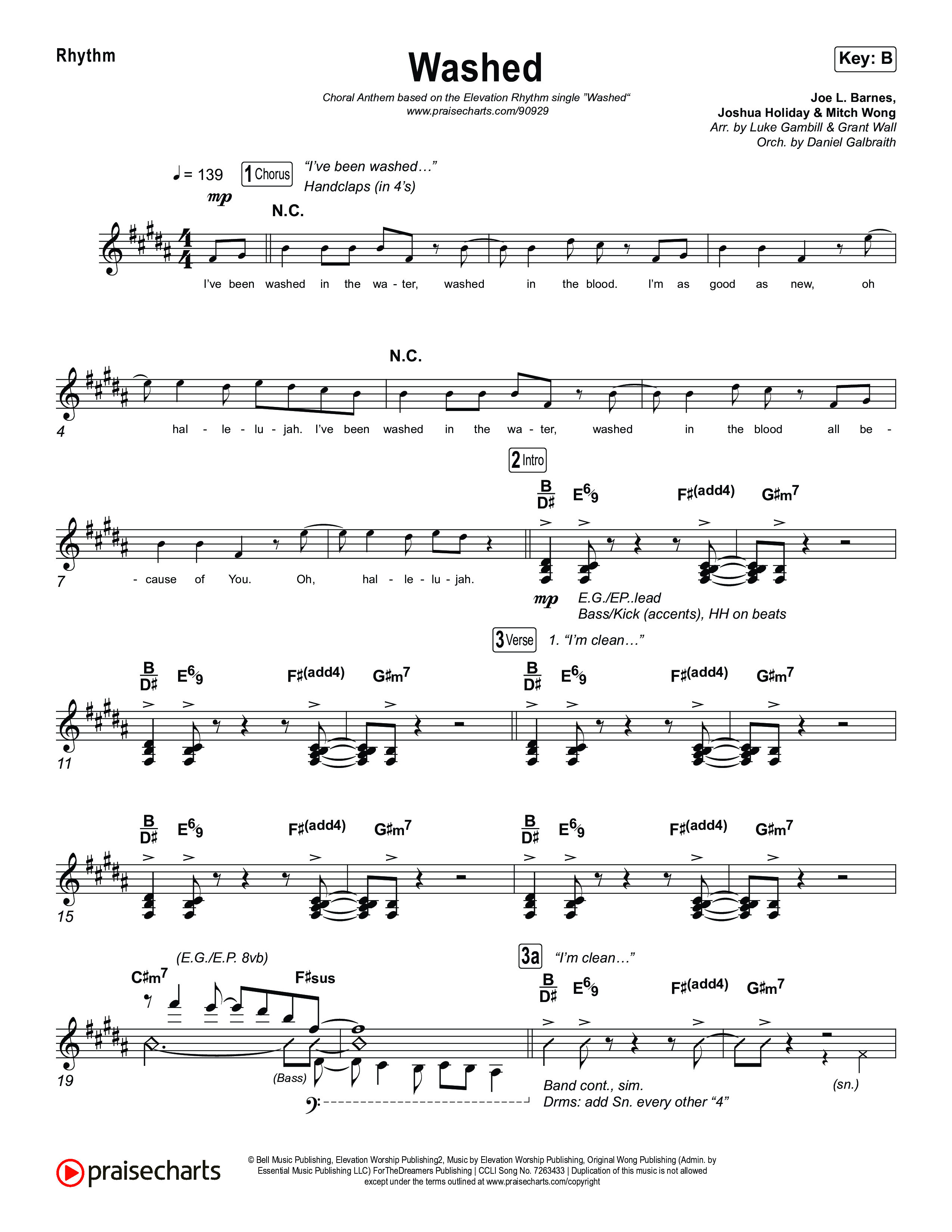 Washed (Choral Anthem SATB) Rhythm Chart (ELEVATION RHYTHM / Arr. Luke Gambill)