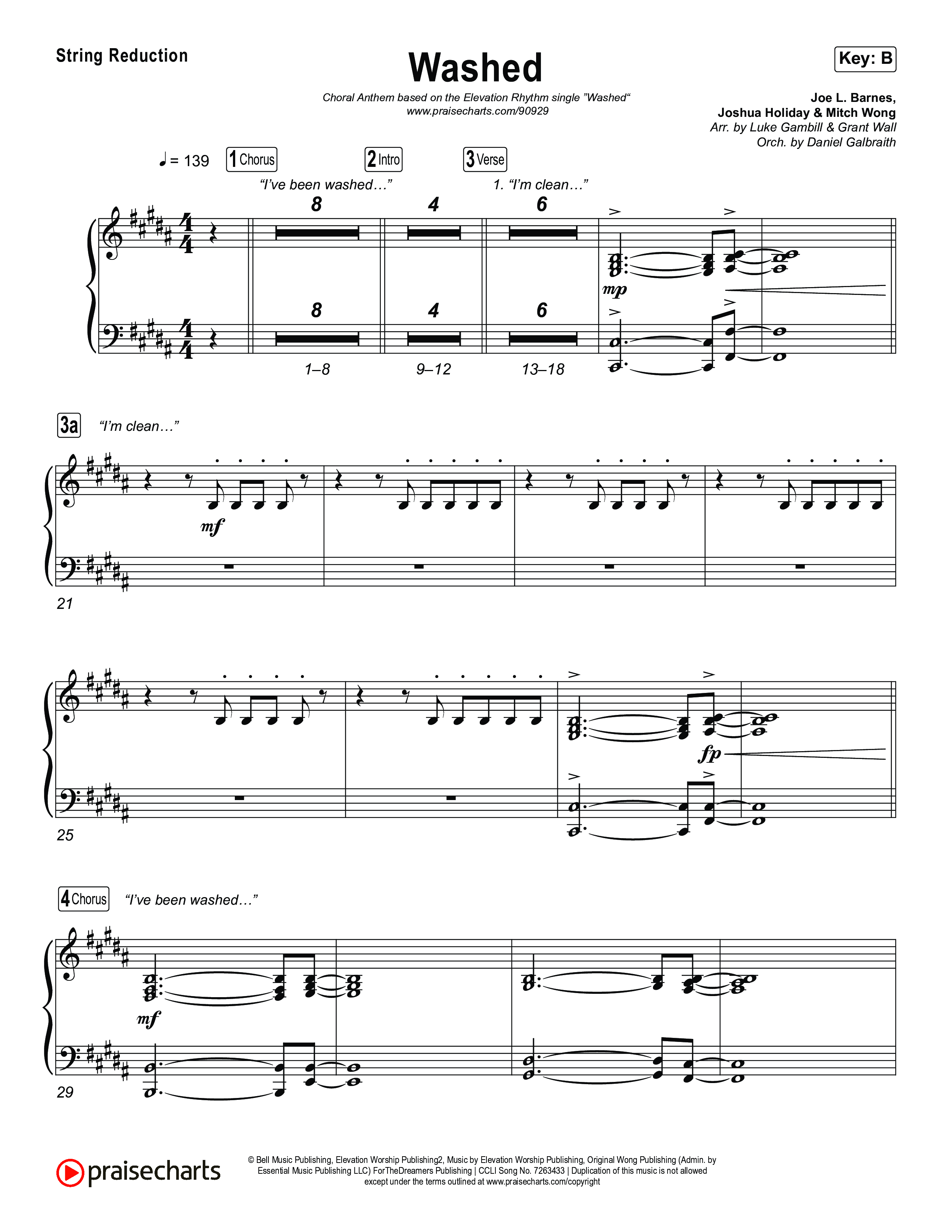 Washed (Choral Anthem SATB) String Reduction (ELEVATION RHYTHM / Arr. Luke Gambill)