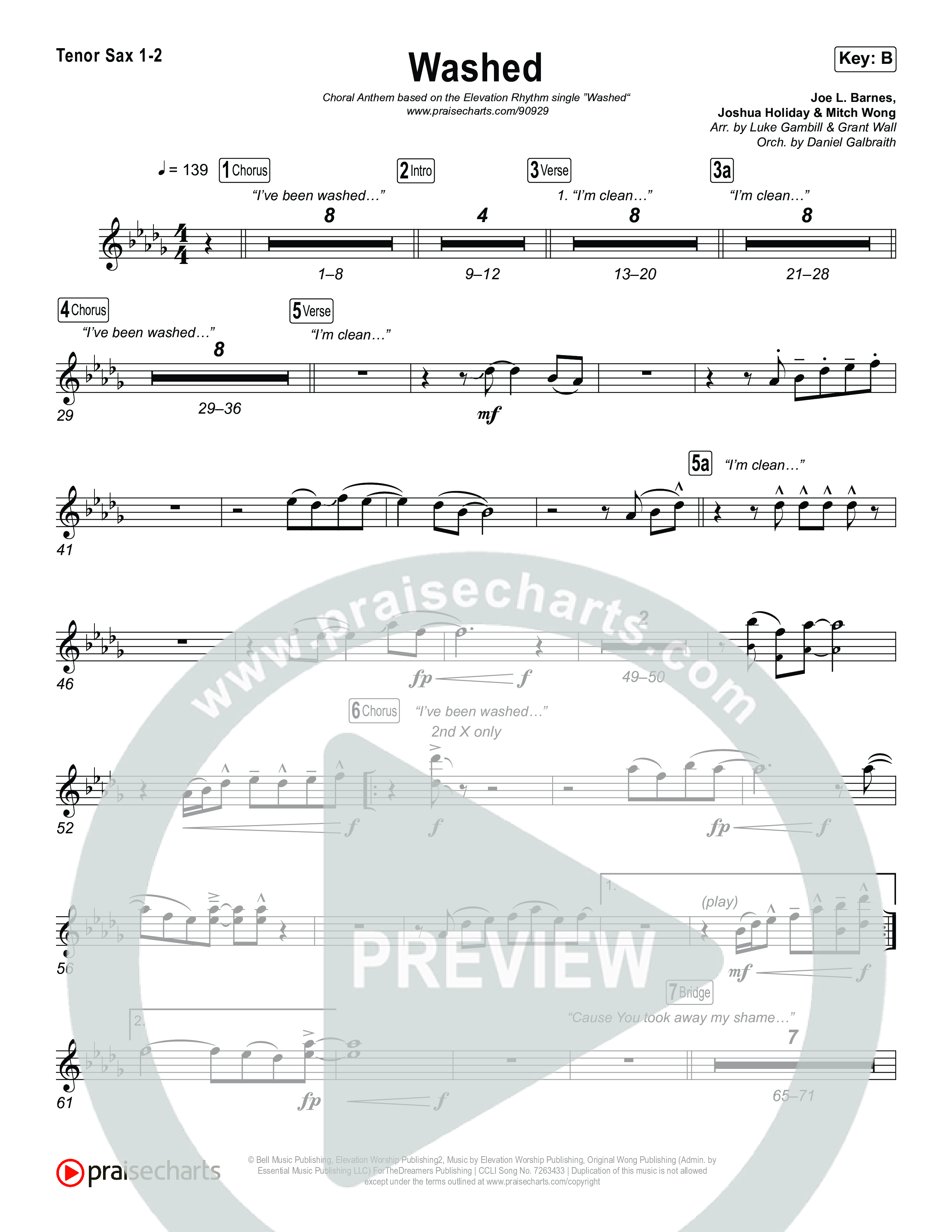 Washed (Choral Anthem SATB) Sax Pack (ELEVATION RHYTHM / Arr. Luke Gambill)