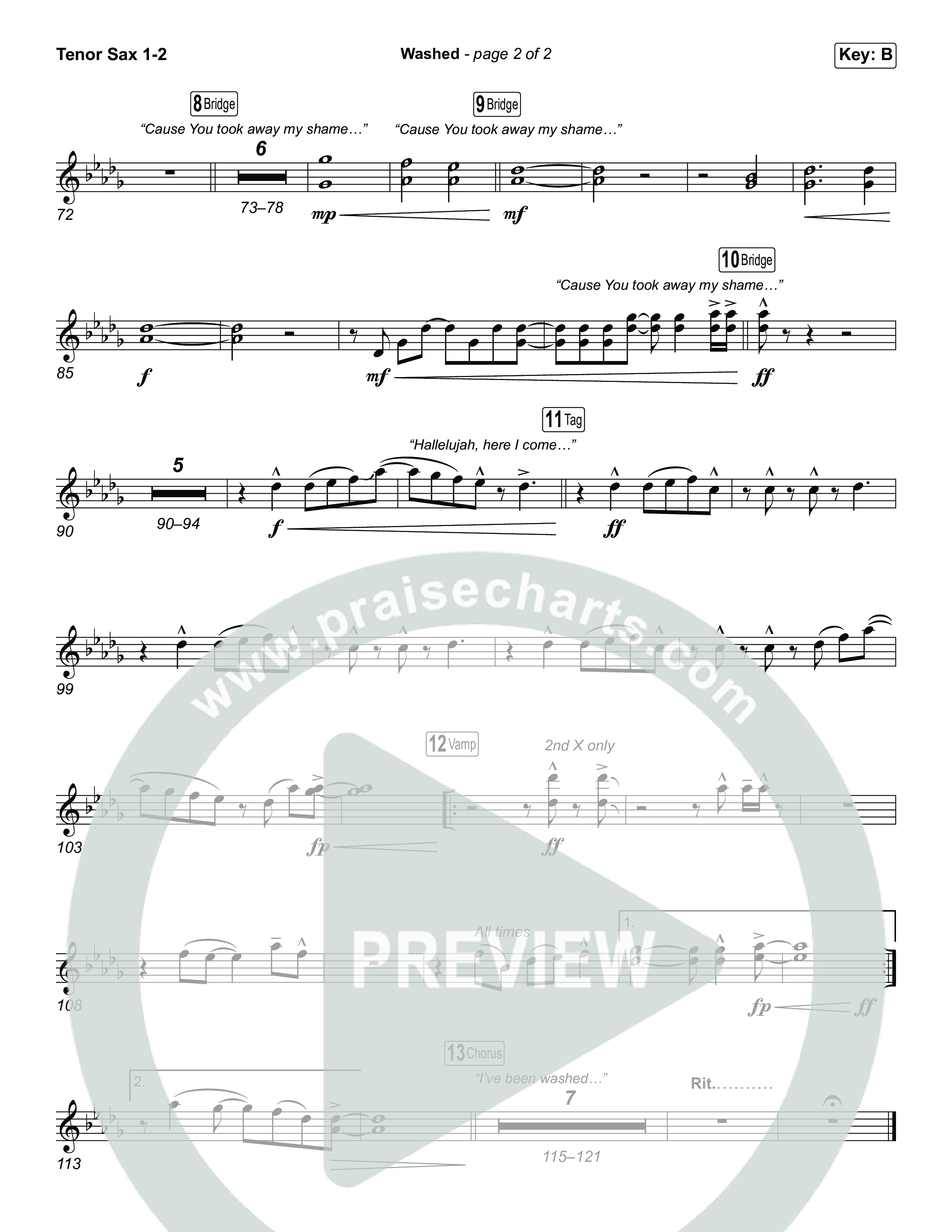 Washed (Choral Anthem SATB) Tenor Sax 1,2 (ELEVATION RHYTHM / Arr. Luke Gambill)