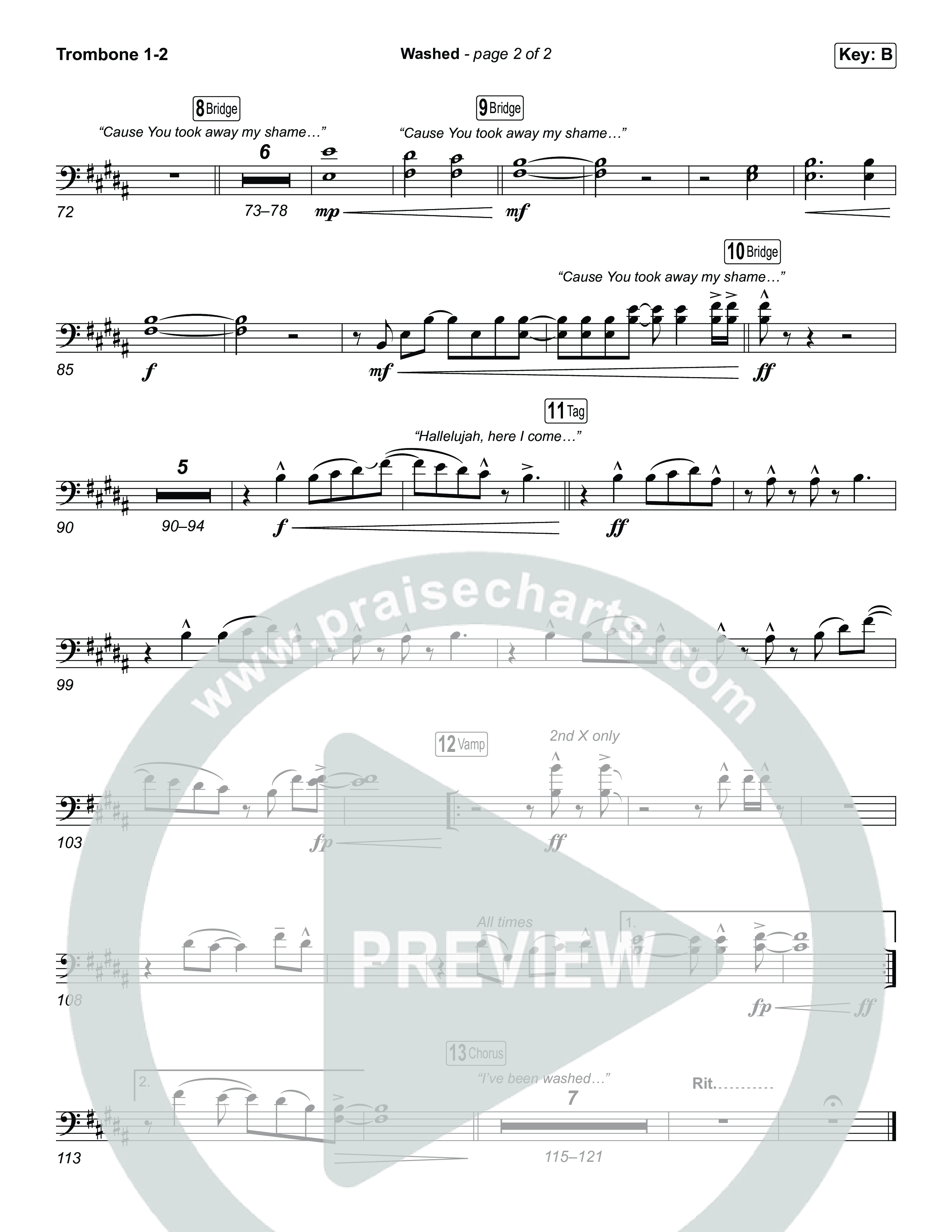 Washed (Choral Anthem SATB) Trombone 1,2 (ELEVATION RHYTHM / Arr. Luke Gambill)