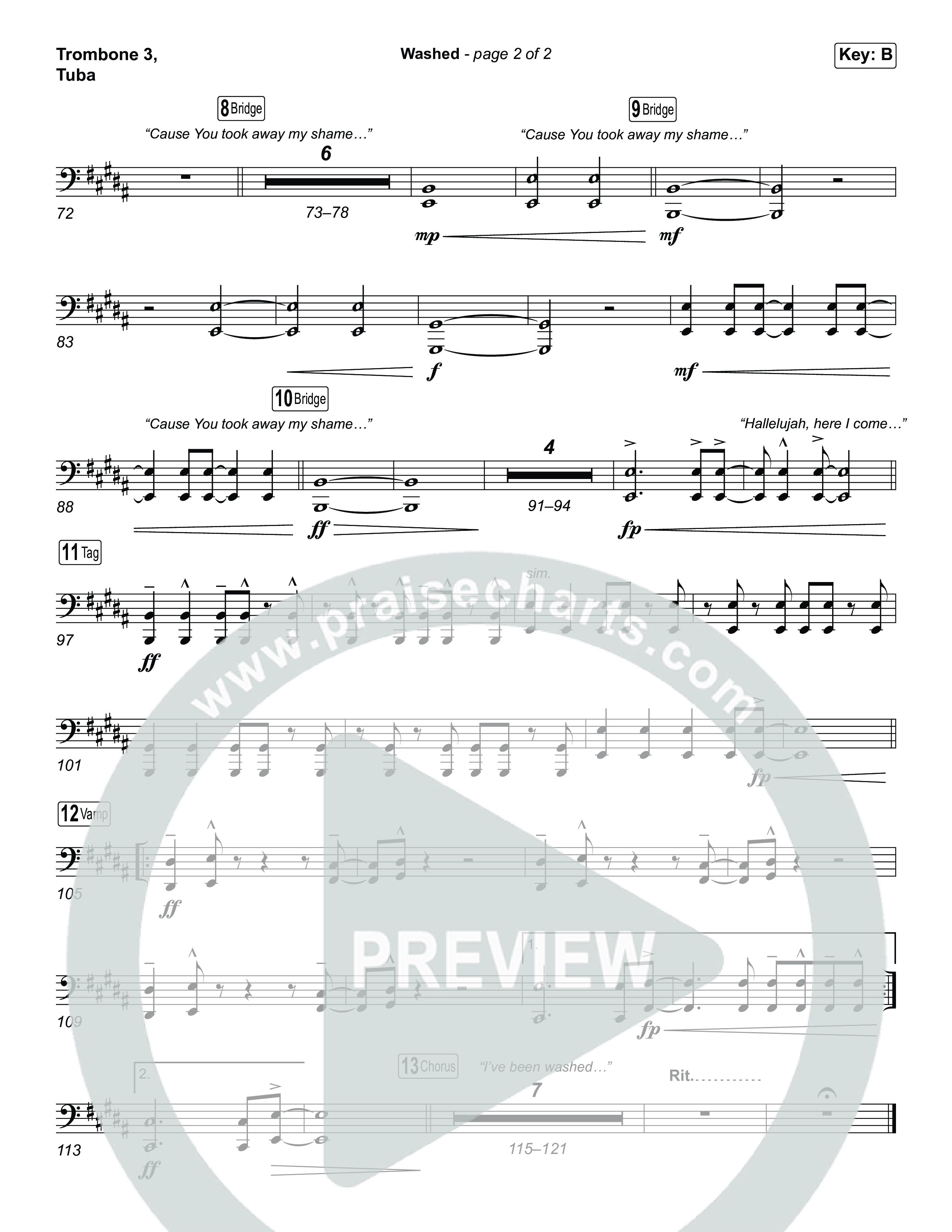 Washed (Choral Anthem SATB) Trombone 3/Tuba (ELEVATION RHYTHM / Arr. Luke Gambill)