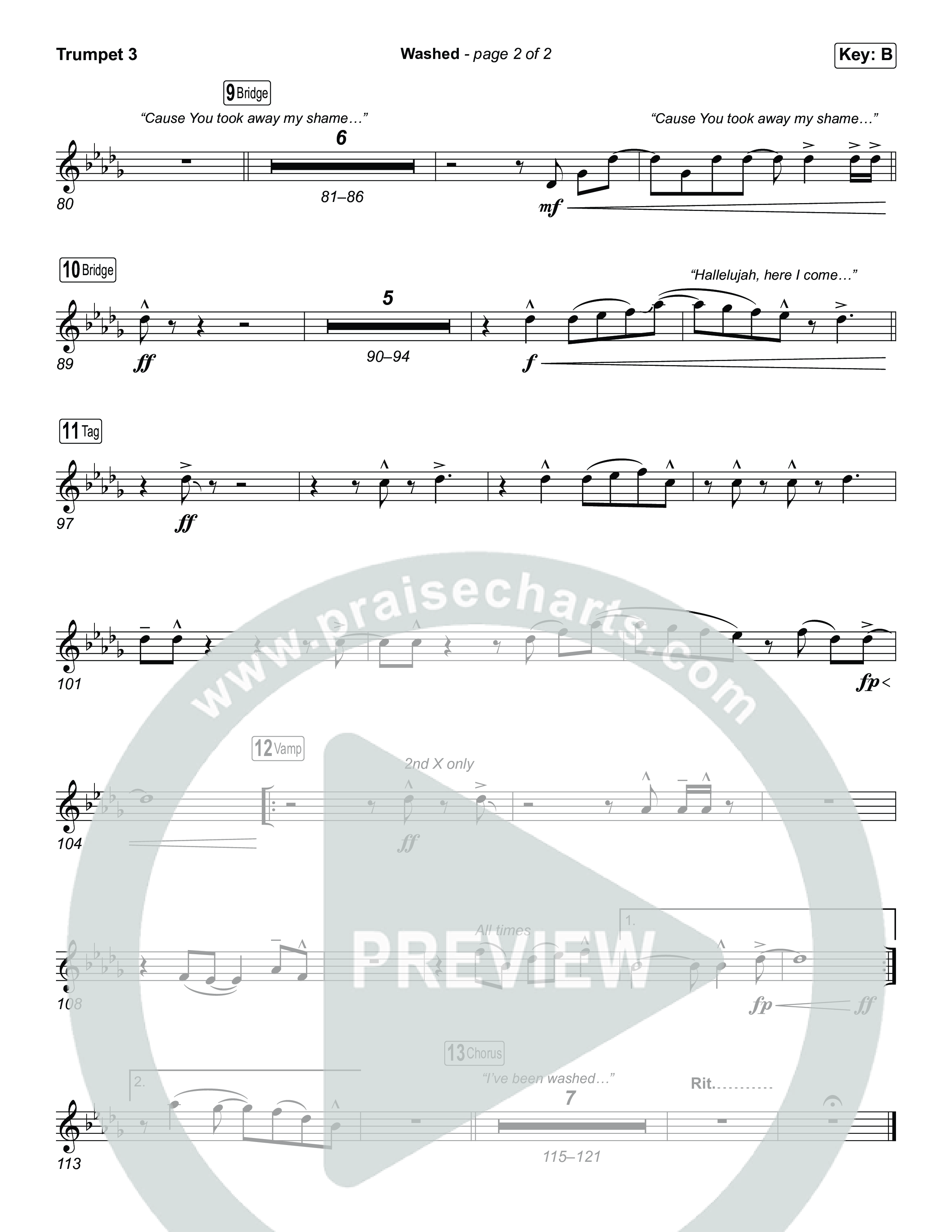 Washed (Choral Anthem SATB) Trumpet 3 (ELEVATION RHYTHM / Arr. Luke Gambill)