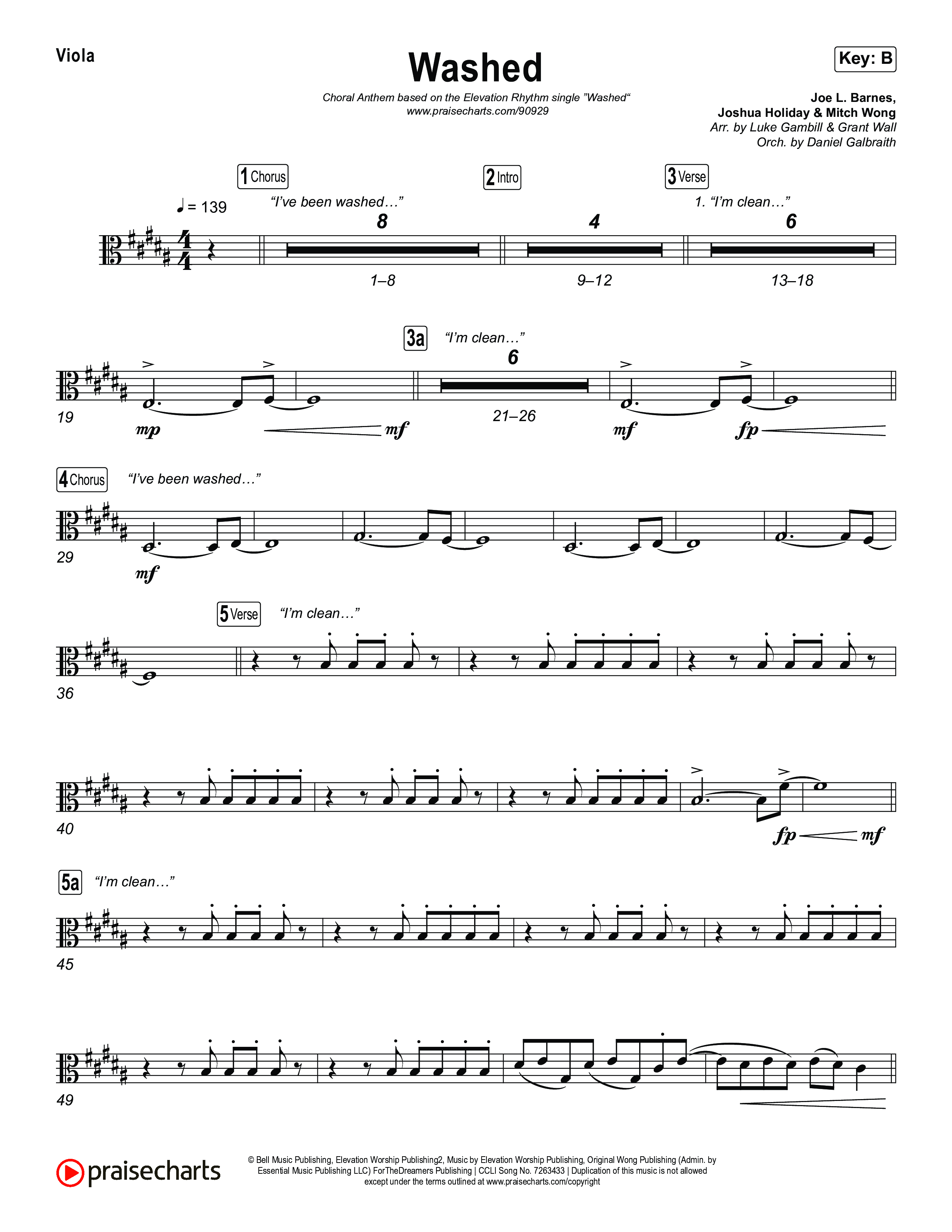 Washed (Choral Anthem SATB) Viola (ELEVATION RHYTHM / Arr. Luke Gambill)