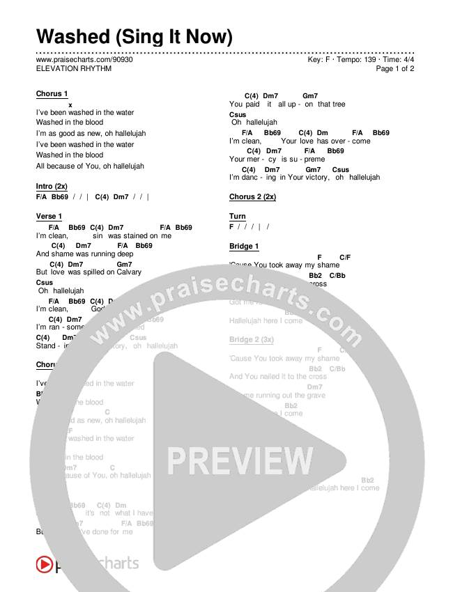 Washed (Sing It Now) Chords & Lyrics (ELEVATION RHYTHM / Arr. Luke Gambill)