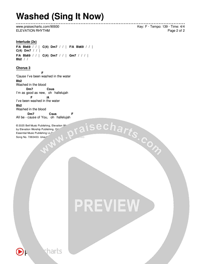 Washed (Sing It Now) Chords & Lyrics (ELEVATION RHYTHM / Arr. Luke Gambill)