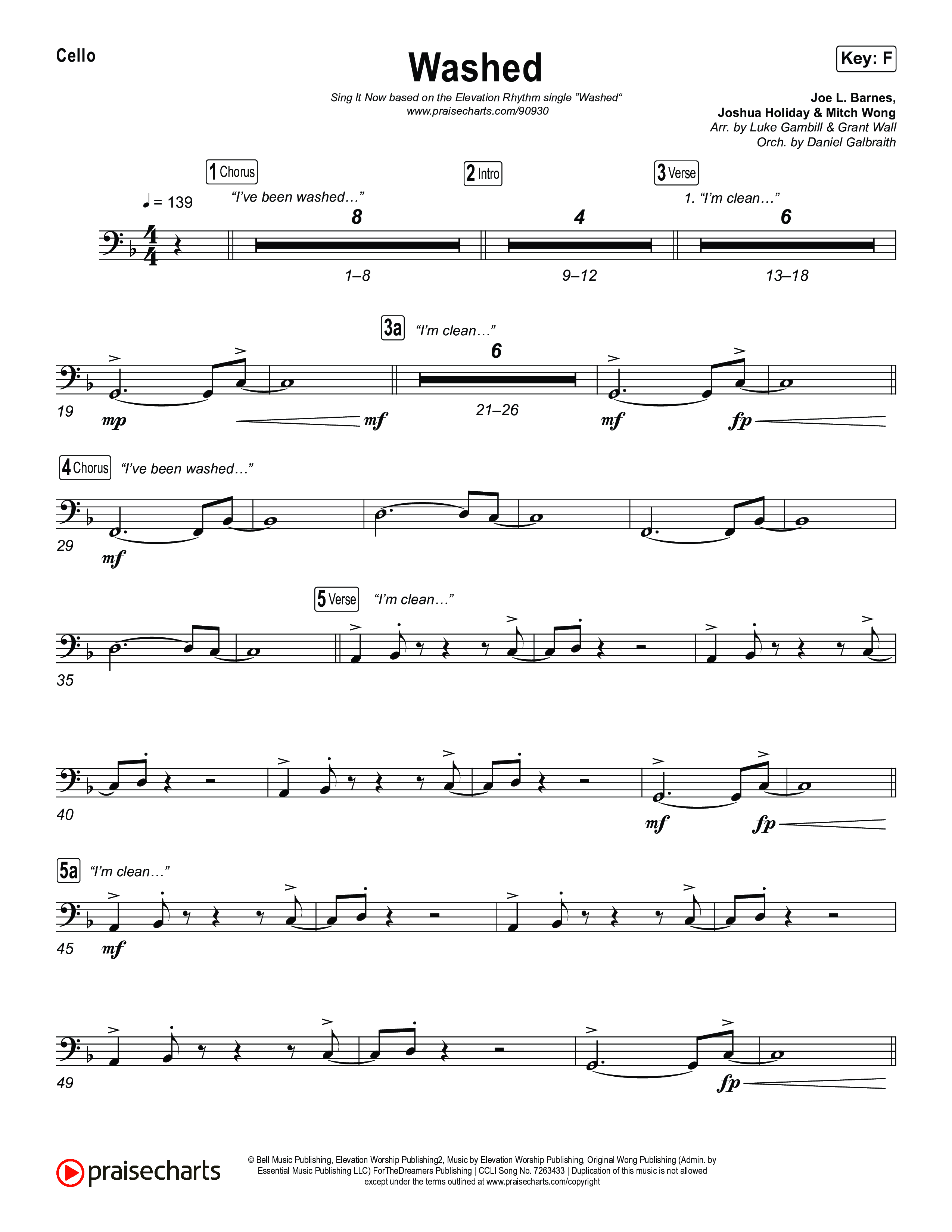 Washed (Sing It Now) Cello (ELEVATION RHYTHM / Arr. Luke Gambill)
