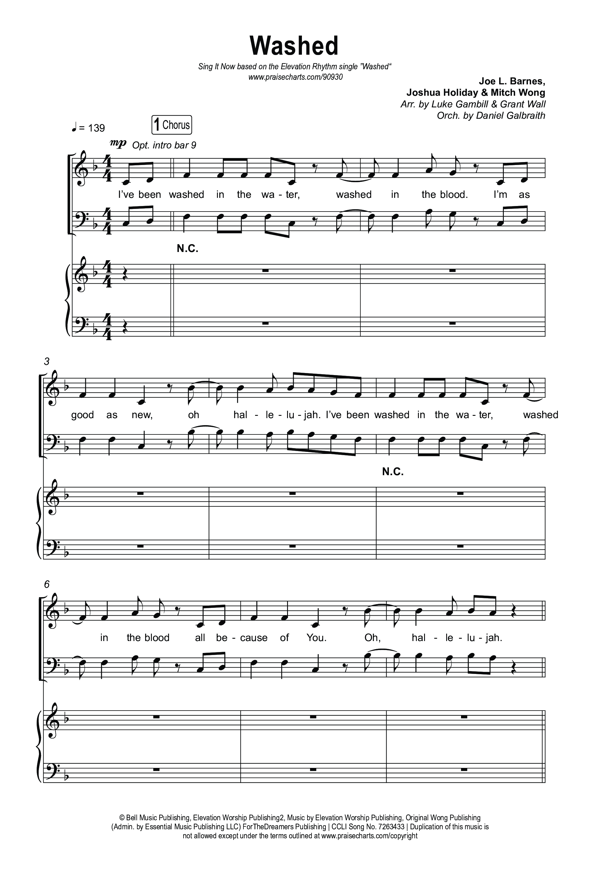 Washed (Sing It Now) Octavo (SATB & Pno) (ELEVATION RHYTHM / Arr. Luke Gambill)