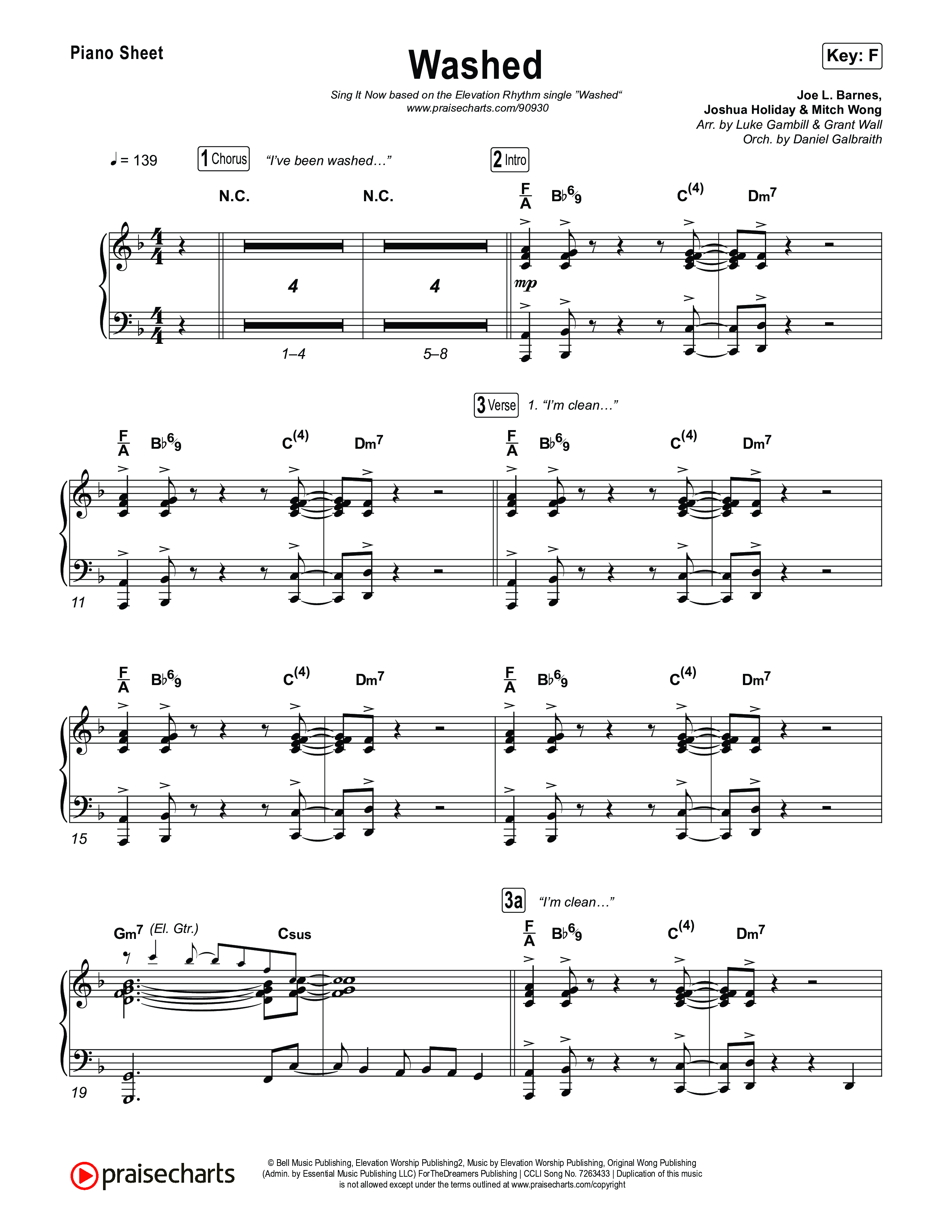 Washed (Sing It Now) Piano Sheet (ELEVATION RHYTHM / Arr. Luke Gambill)