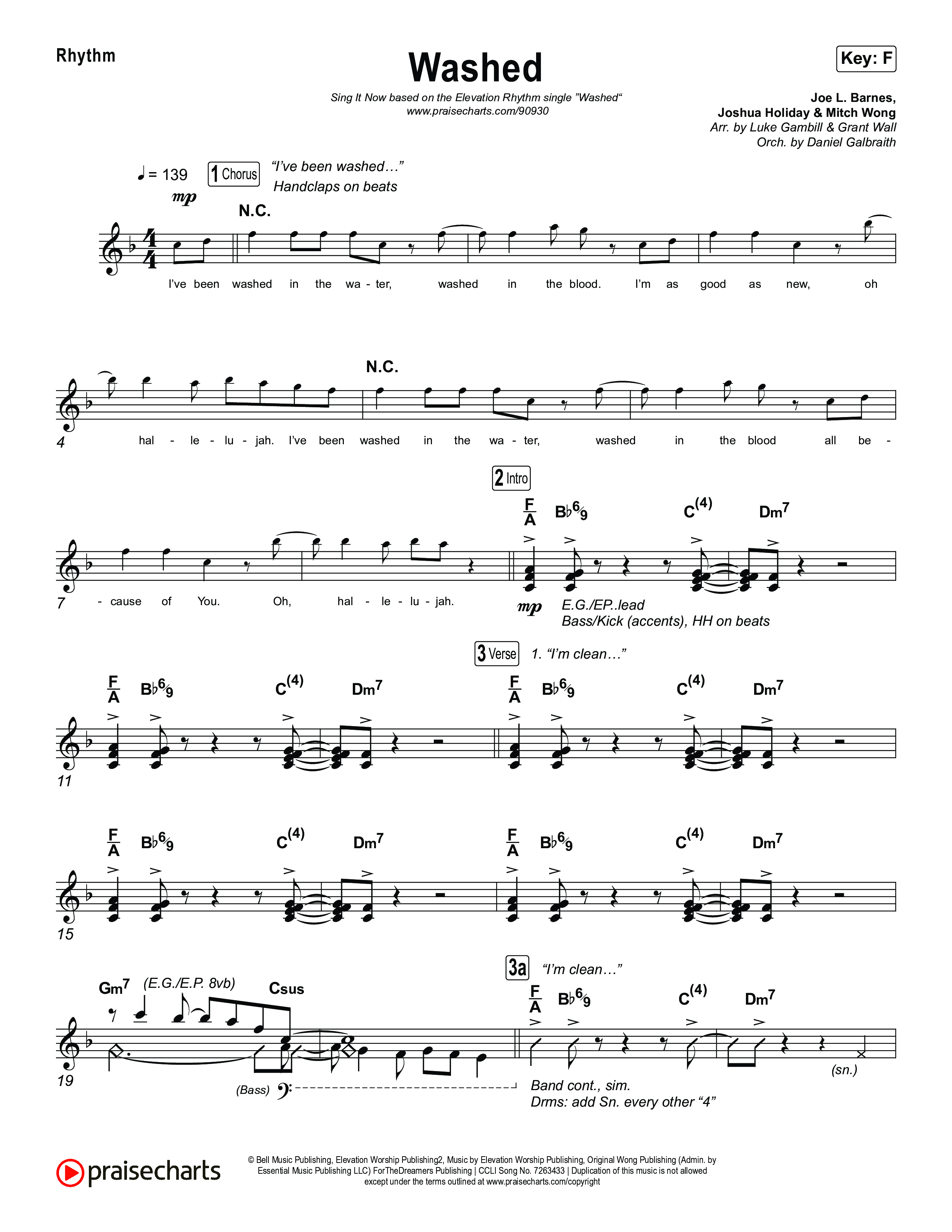 Washed (Sing It Now) Rhythm Chart (ELEVATION RHYTHM / Arr. Luke Gambill)