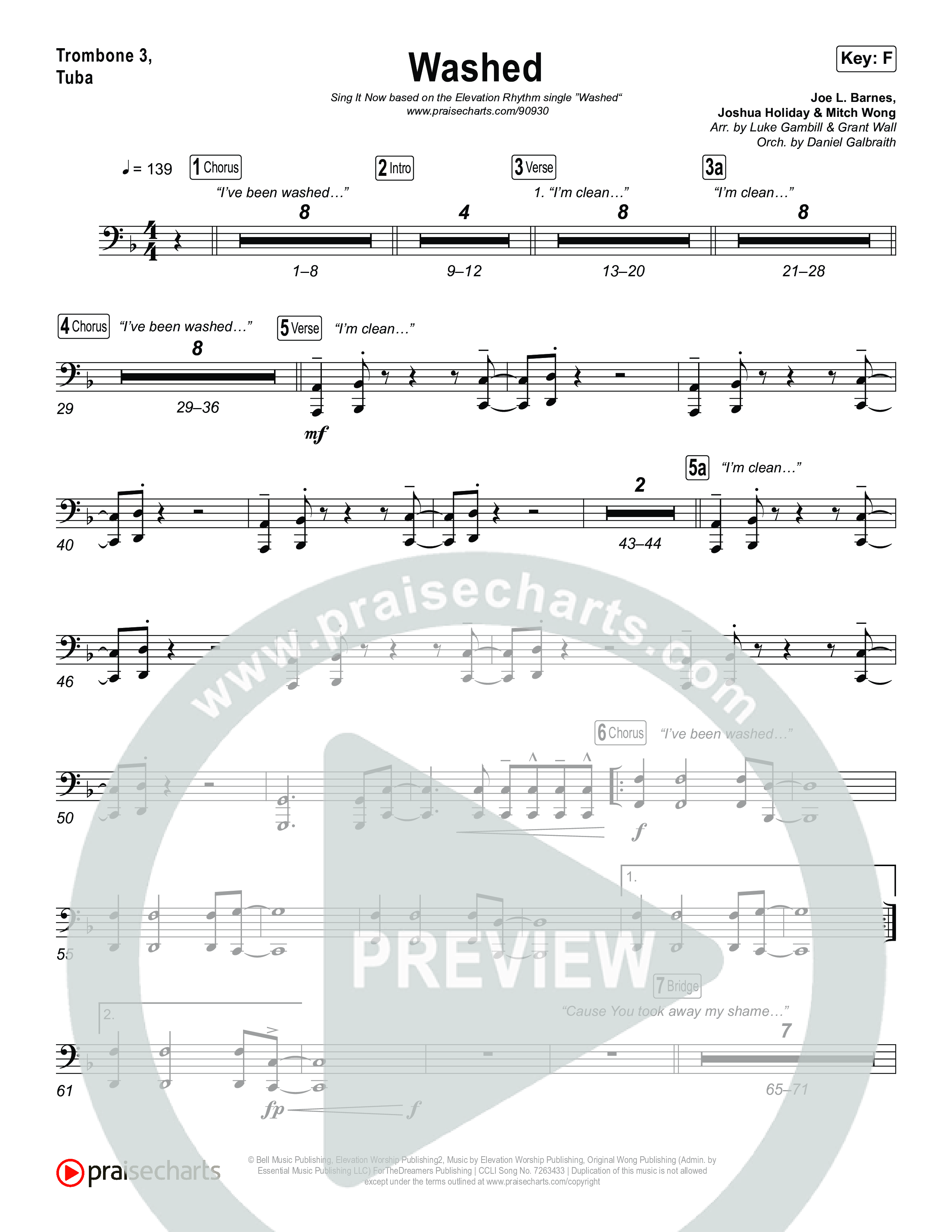 Washed (Sing It Now) Trombone 3/Tuba (ELEVATION RHYTHM / Arr. Luke Gambill)