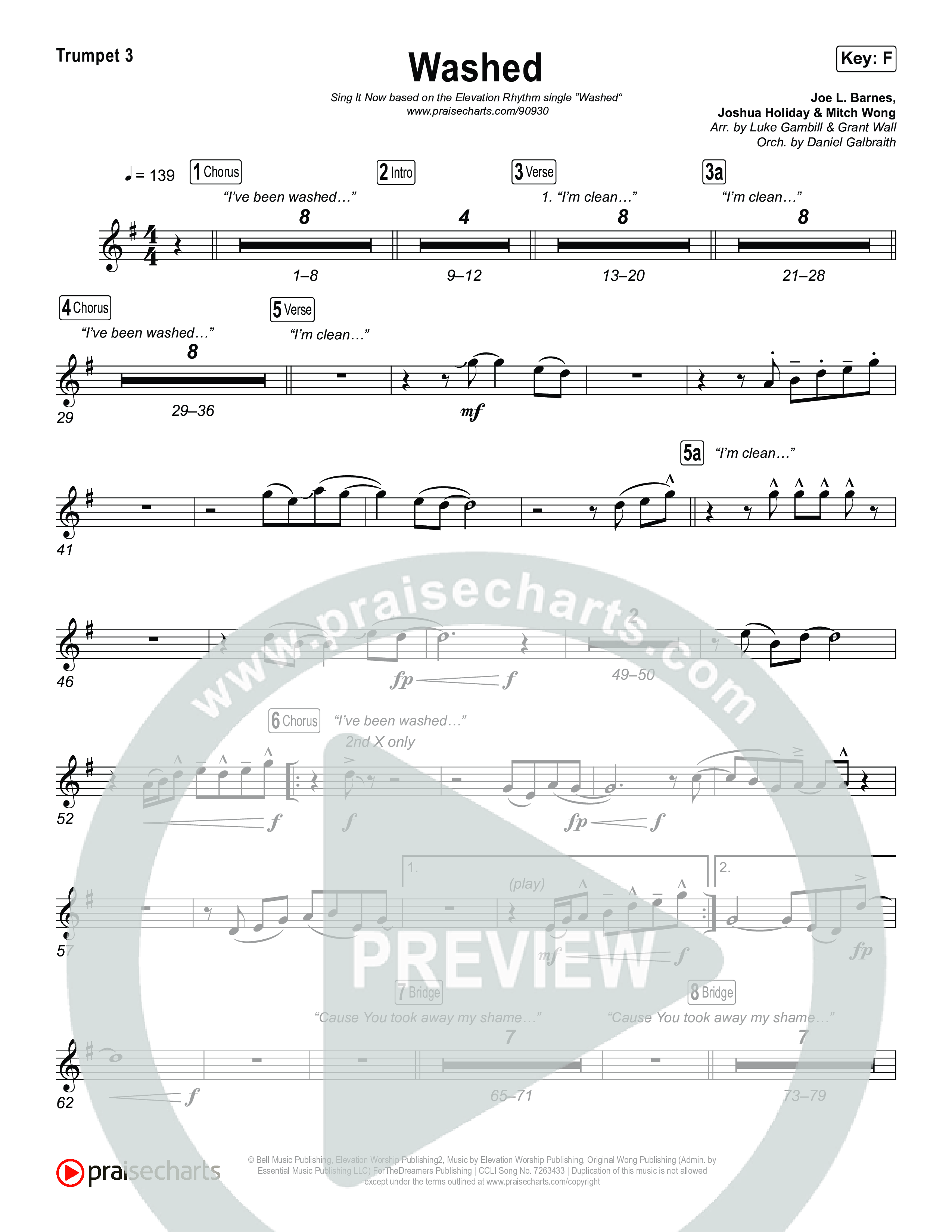 Washed (Sing It Now) Trumpet 3 (ELEVATION RHYTHM / Arr. Luke Gambill)