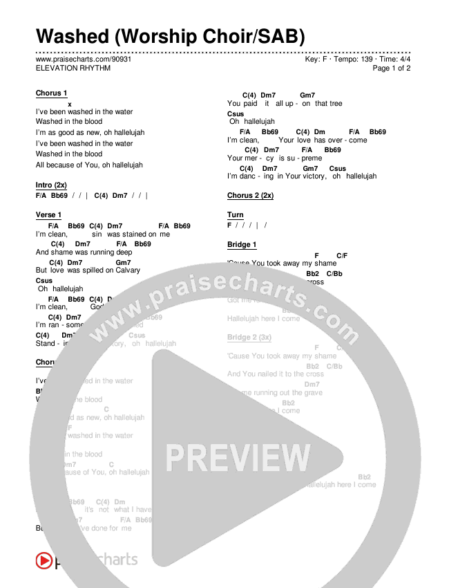 Washed (Worship Choir/SAB) Chords & Lyrics (ELEVATION RHYTHM / Arr. Luke Gambill)