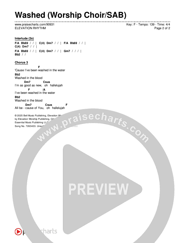 Washed (Worship Choir/SAB) Chords & Lyrics (ELEVATION RHYTHM / Arr. Luke Gambill)