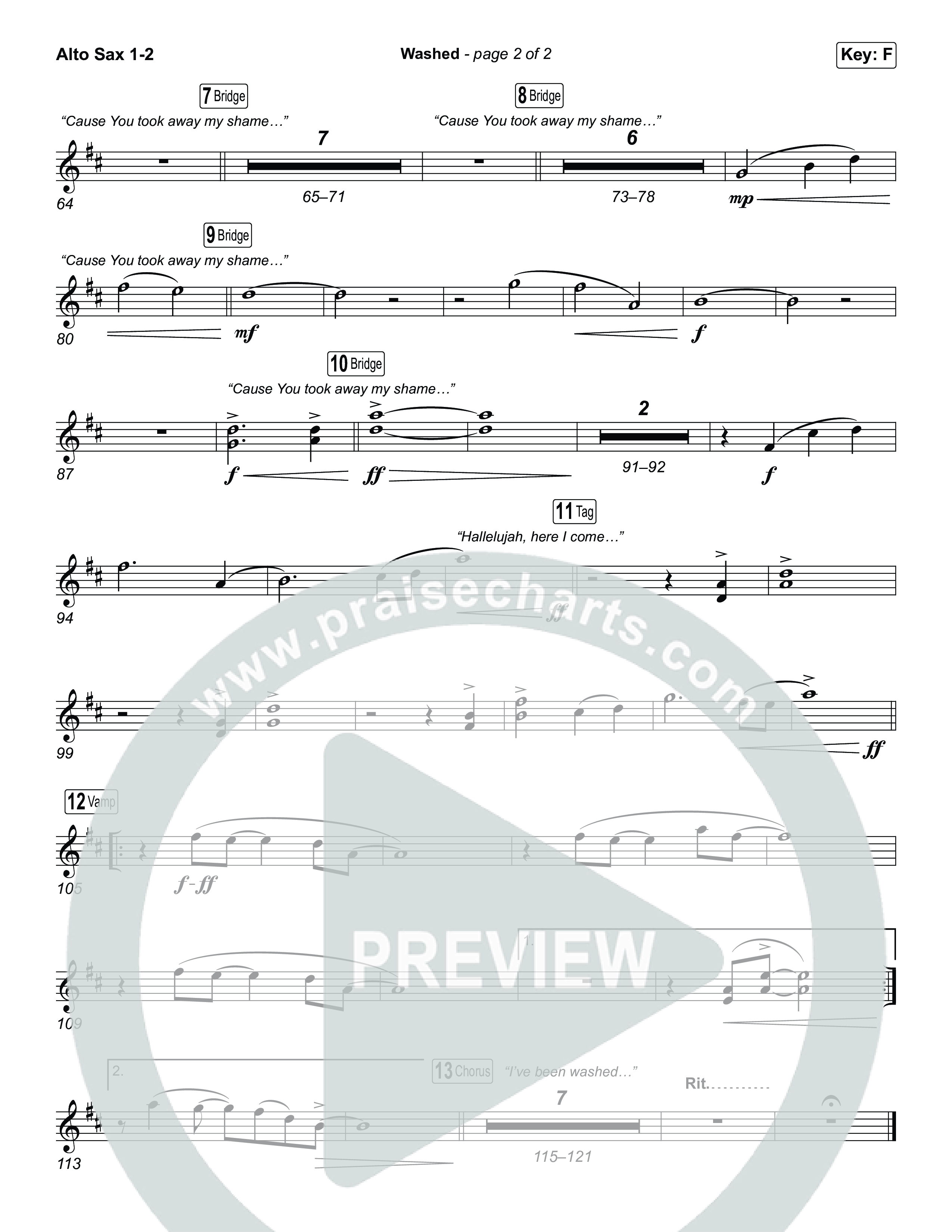 Washed (Worship Choir/SAB) Alto Sax 1/2 (ELEVATION RHYTHM / Arr. Luke Gambill)