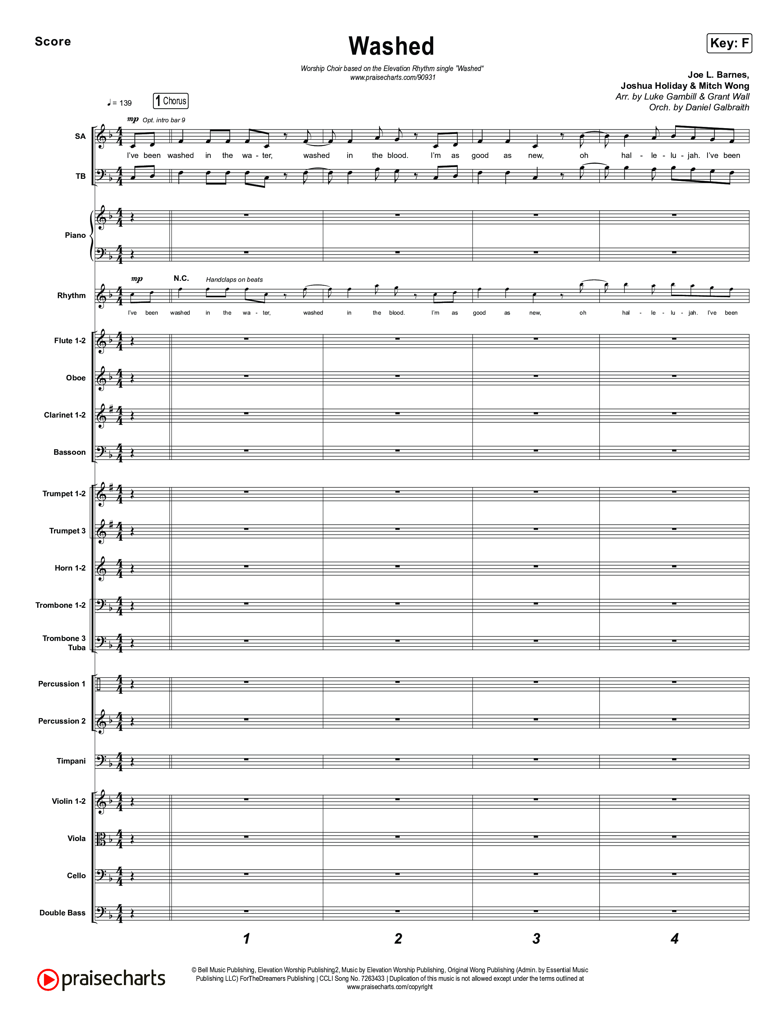 Washed (Worship Choir/SAB) Conductor's Score (ELEVATION RHYTHM / Arr. Luke Gambill)