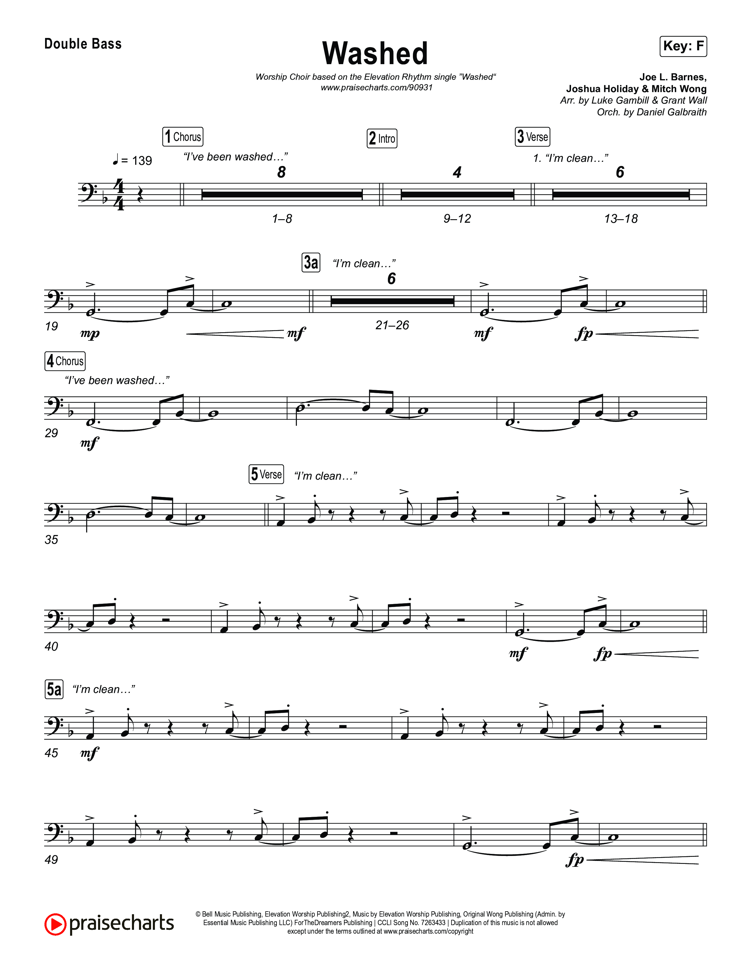 Washed (Worship Choir/SAB) Double Bass (ELEVATION RHYTHM / Arr. Luke Gambill)