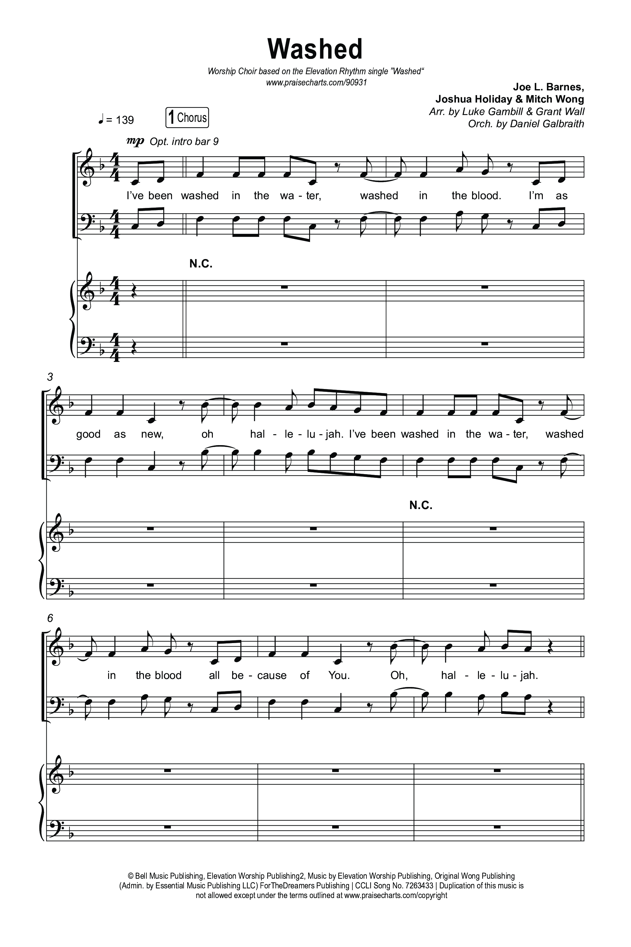 Washed (Worship Choir/SAB) Octavo (SAB & Pno) (ELEVATION RHYTHM / Arr. Luke Gambill)