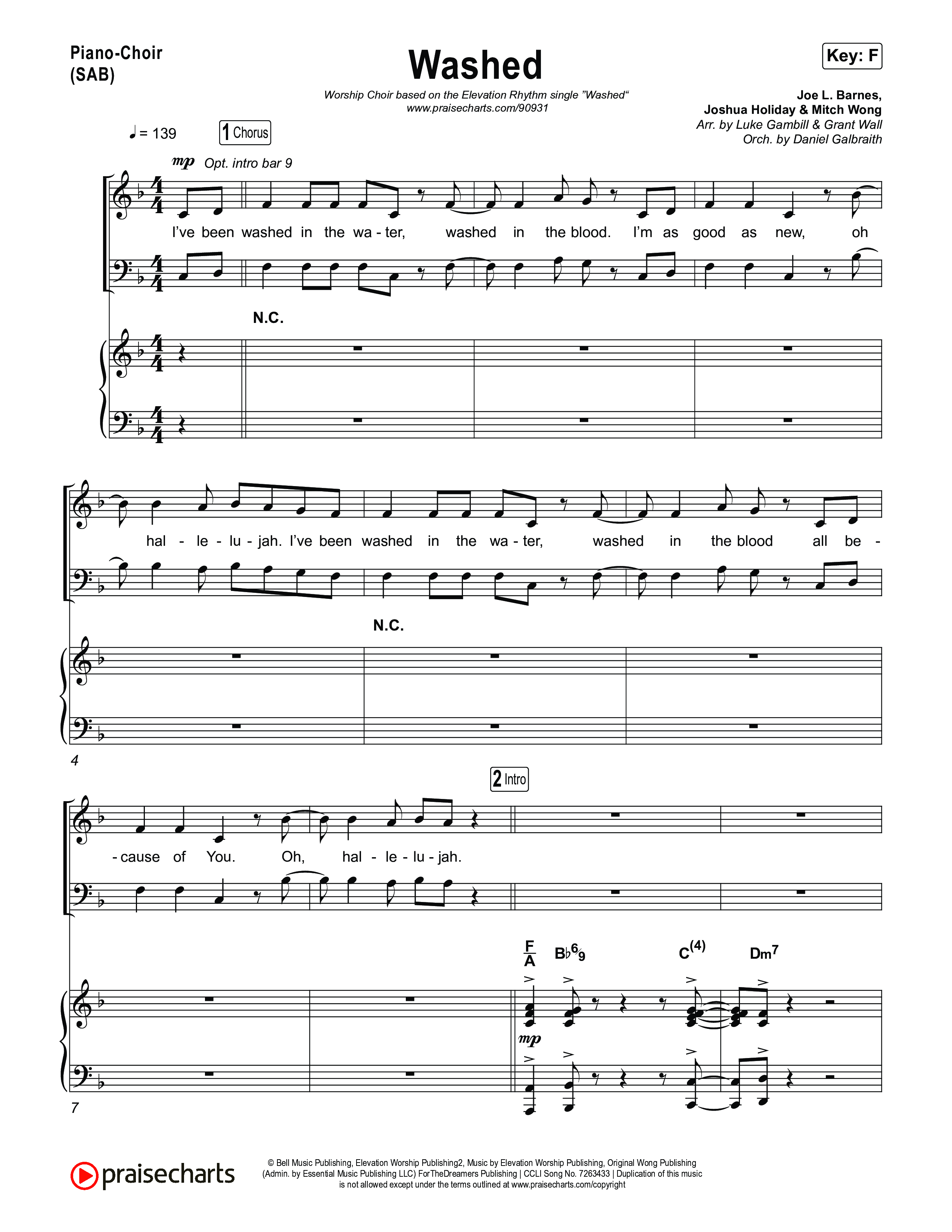 Washed (Worship Choir/SAB) Piano/Choir (SAB) (ELEVATION RHYTHM / Arr. Luke Gambill)