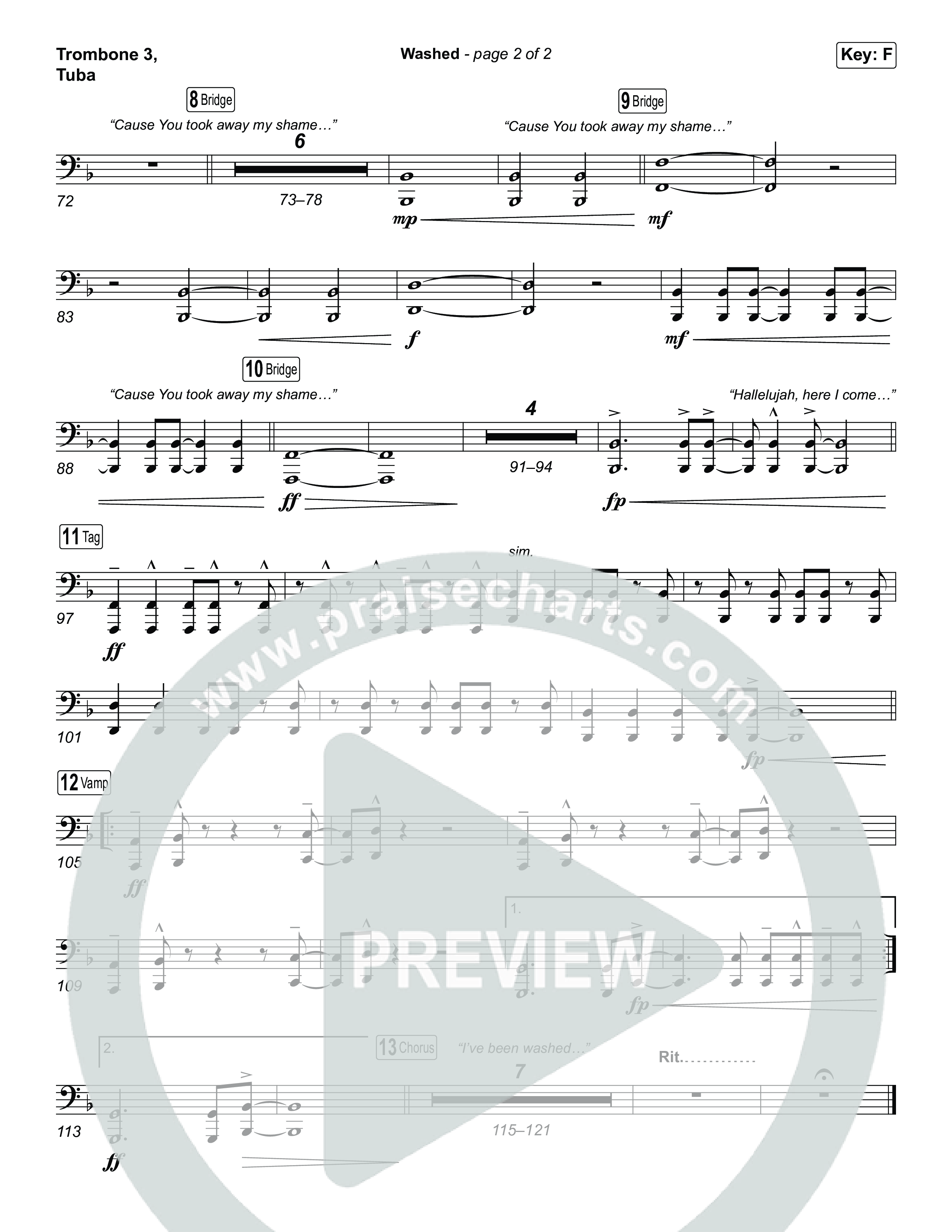 Washed (Worship Choir/SAB) Trombone 3/Tuba (ELEVATION RHYTHM / Arr. Luke Gambill)