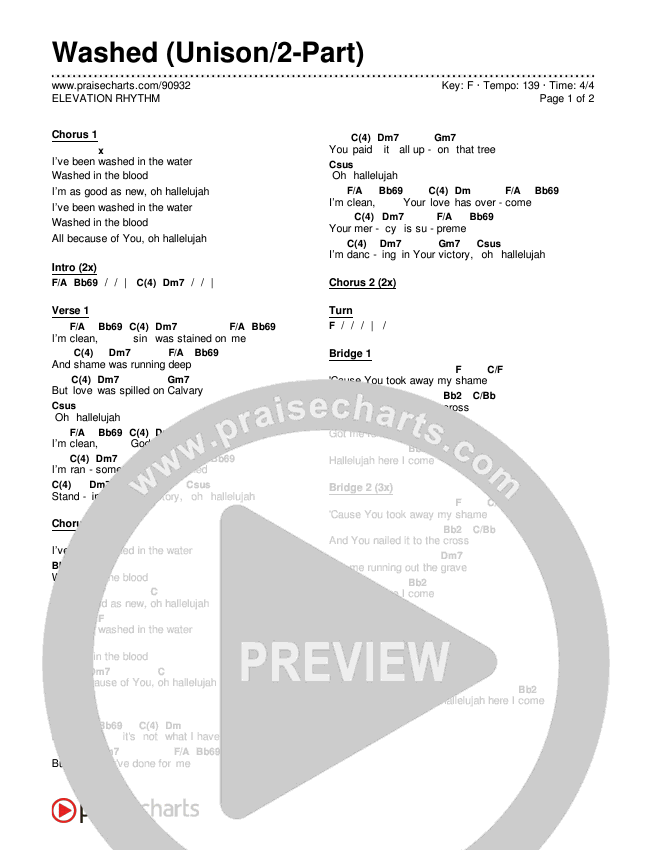 Washed (Unison/2-Part) Chords & Lyrics (ELEVATION RHYTHM / Arr. Luke Gambill)