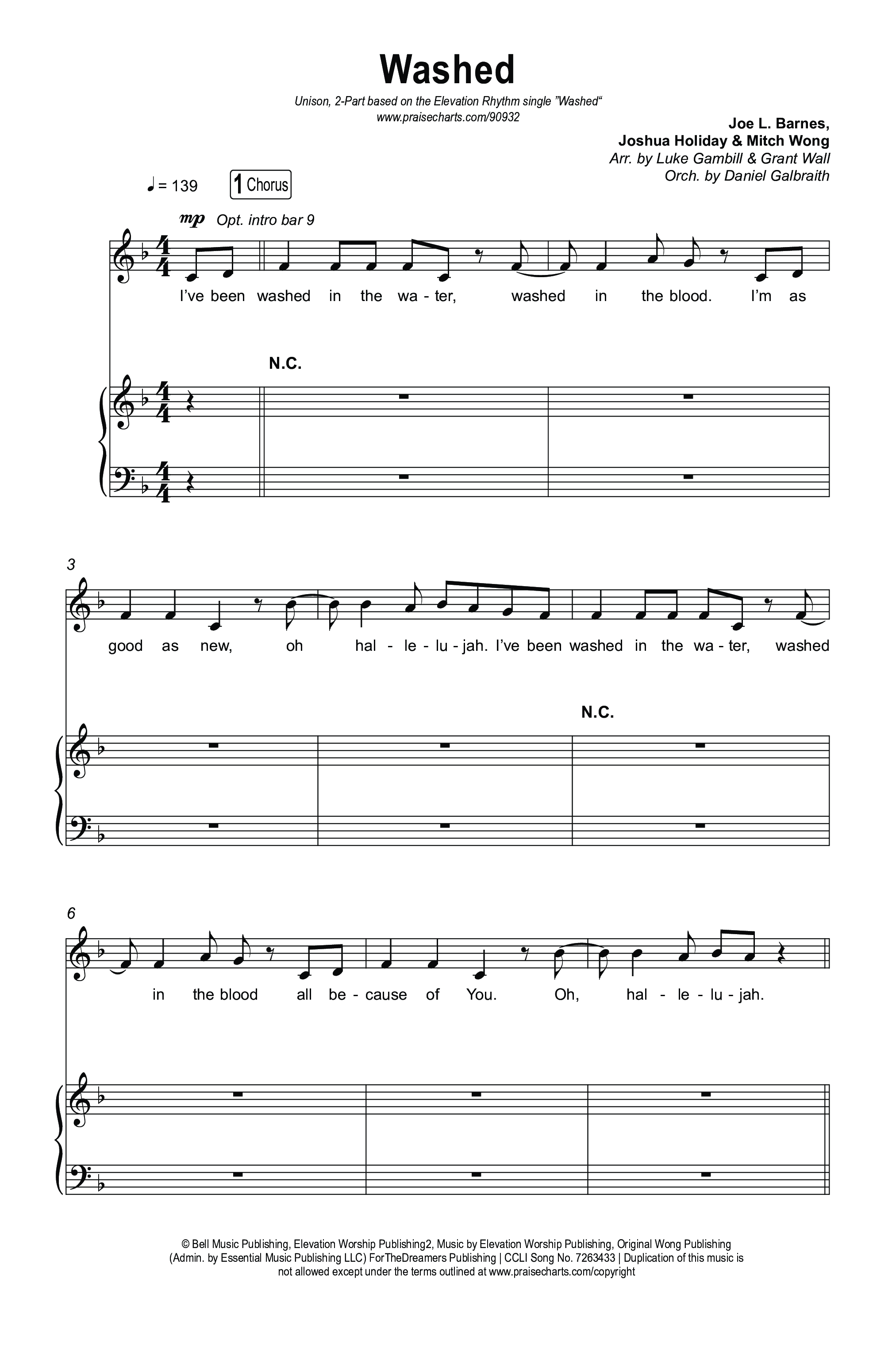 Washed (Unison/2-Part) Octavo (Uni/2-Part & Pno) (ELEVATION RHYTHM / Arr. Luke Gambill)
