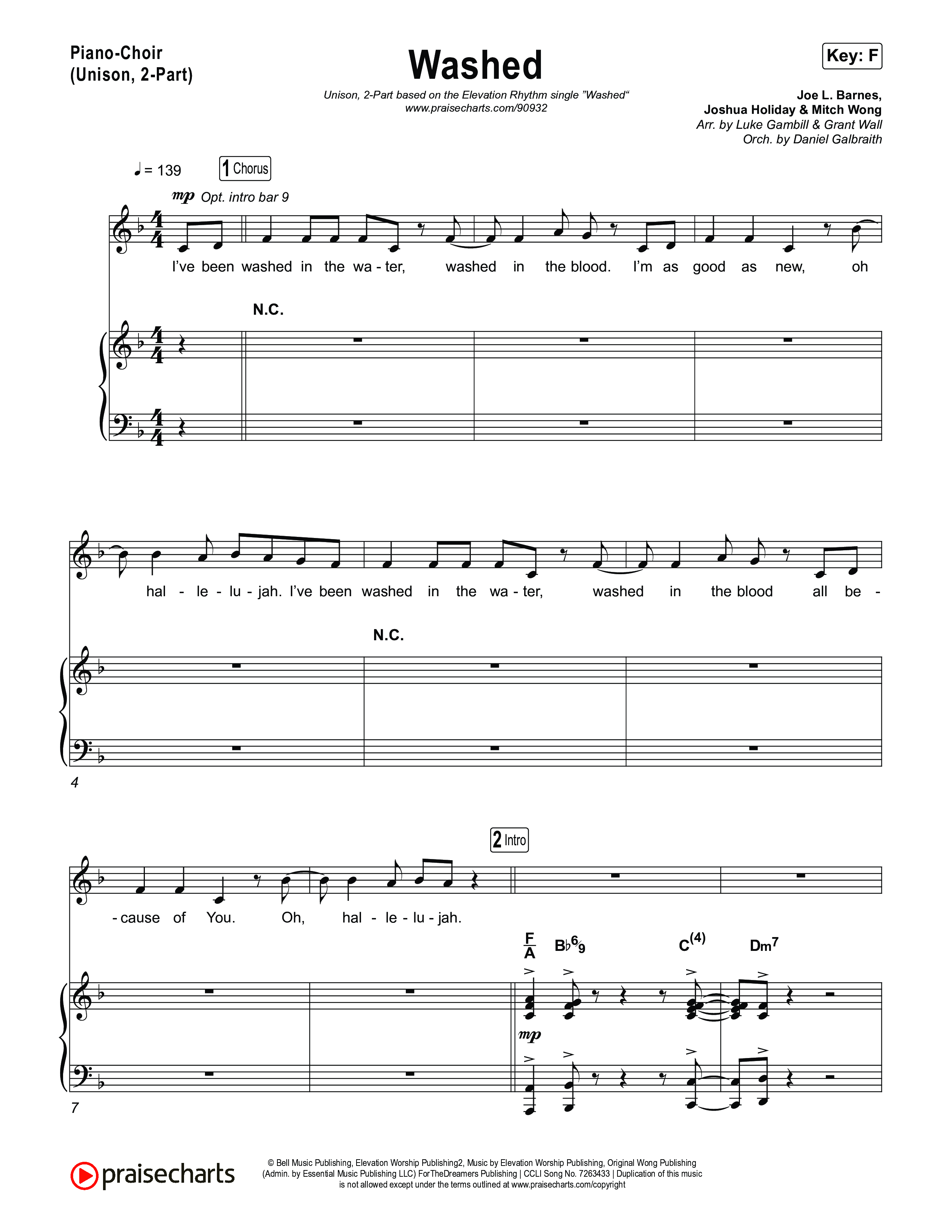 Washed (Unison/2-Part) Piano/Choir (Uni/2-Part) (ELEVATION RHYTHM / Arr. Luke Gambill)
