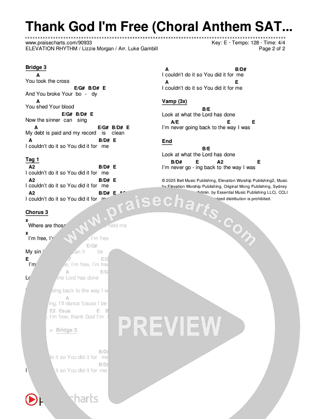 Thank God I'm Free (Choral Anthem SATB) Chords & Lyrics (ELEVATION RHYTHM / Lizzie Morgan / Arr. Luke Gambill)