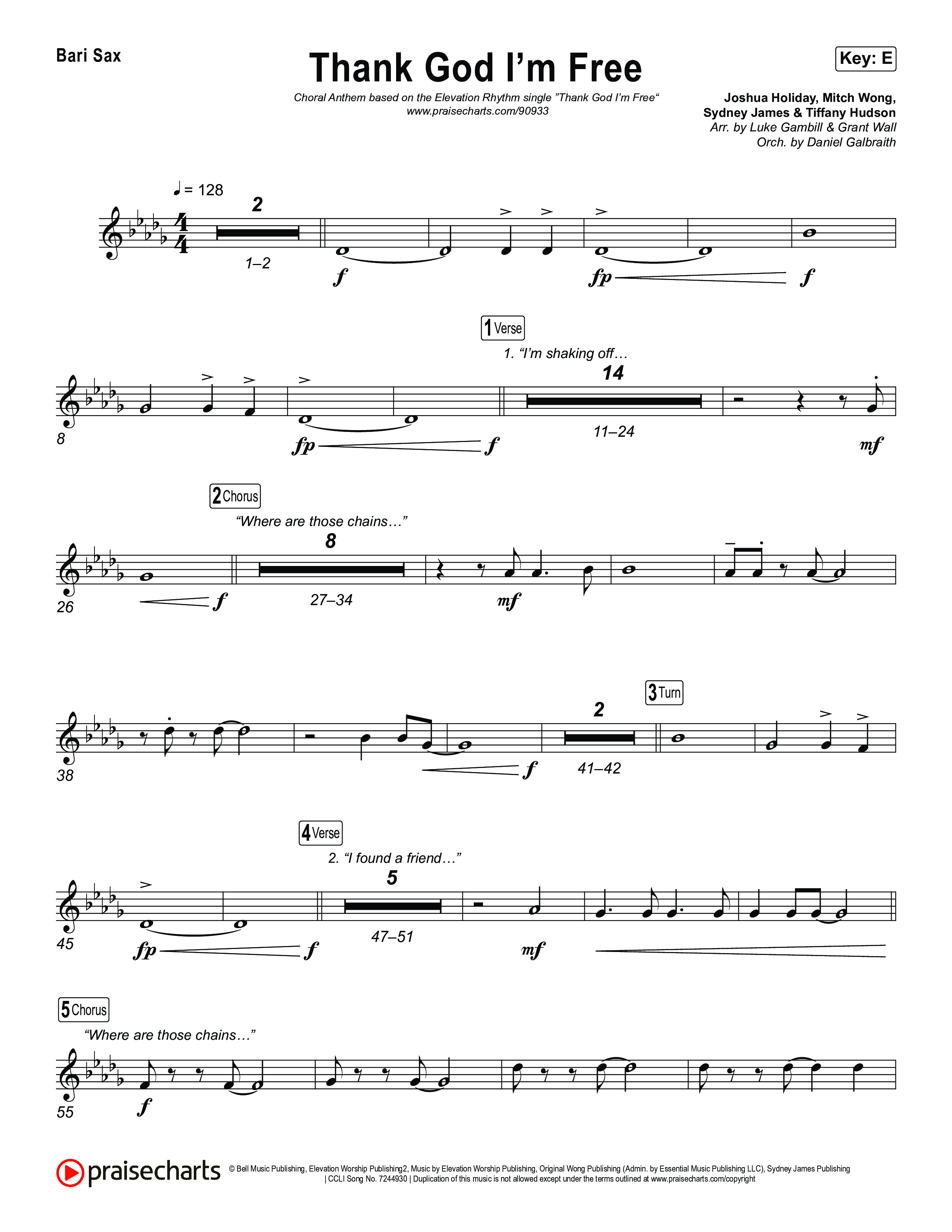 Thank God I'm Free (Choral Anthem SATB) Bari Sax (ELEVATION RHYTHM / Lizzie Morgan / Arr. Luke Gambill)