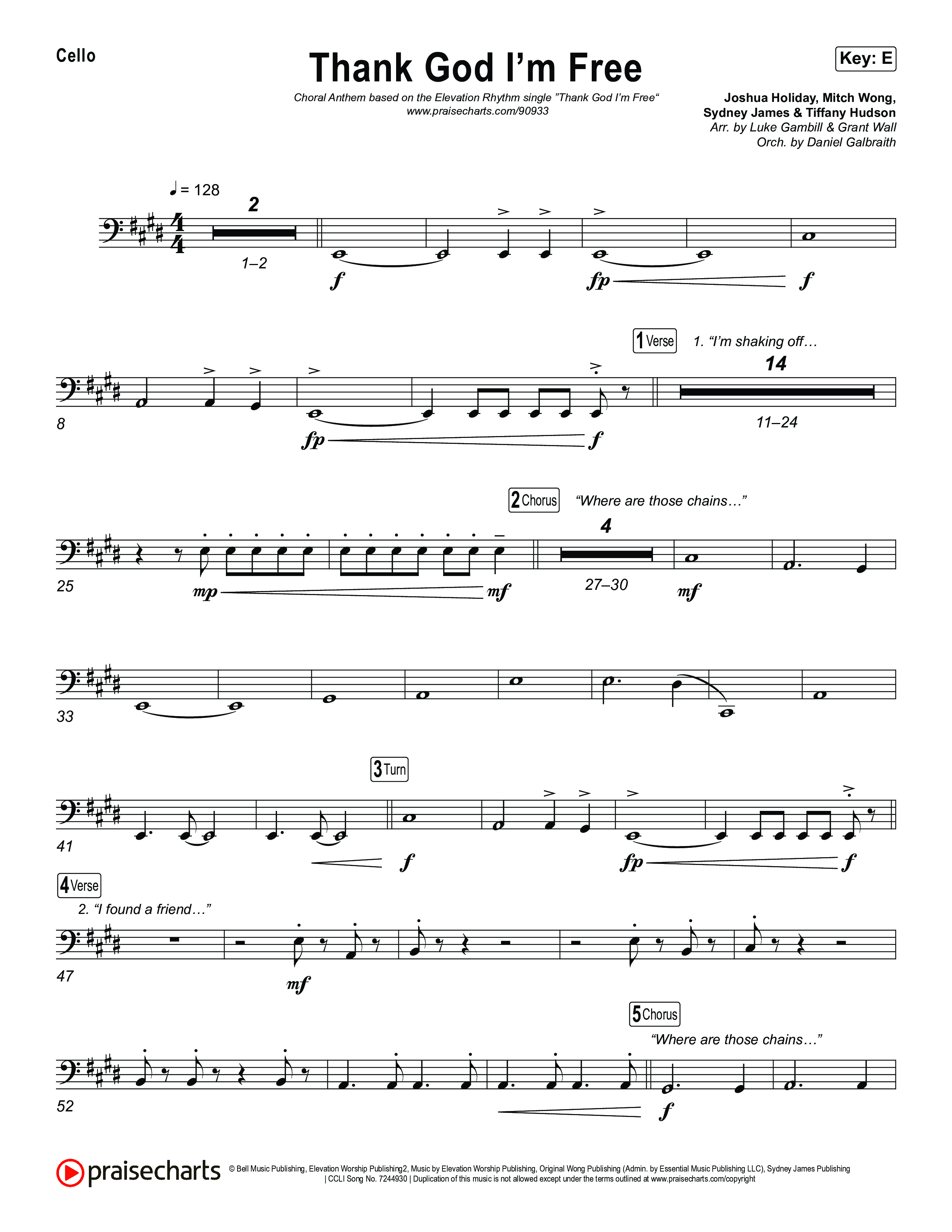 Thank God I'm Free (Choral Anthem SATB) Cello (ELEVATION RHYTHM / Lizzie Morgan / Arr. Luke Gambill)