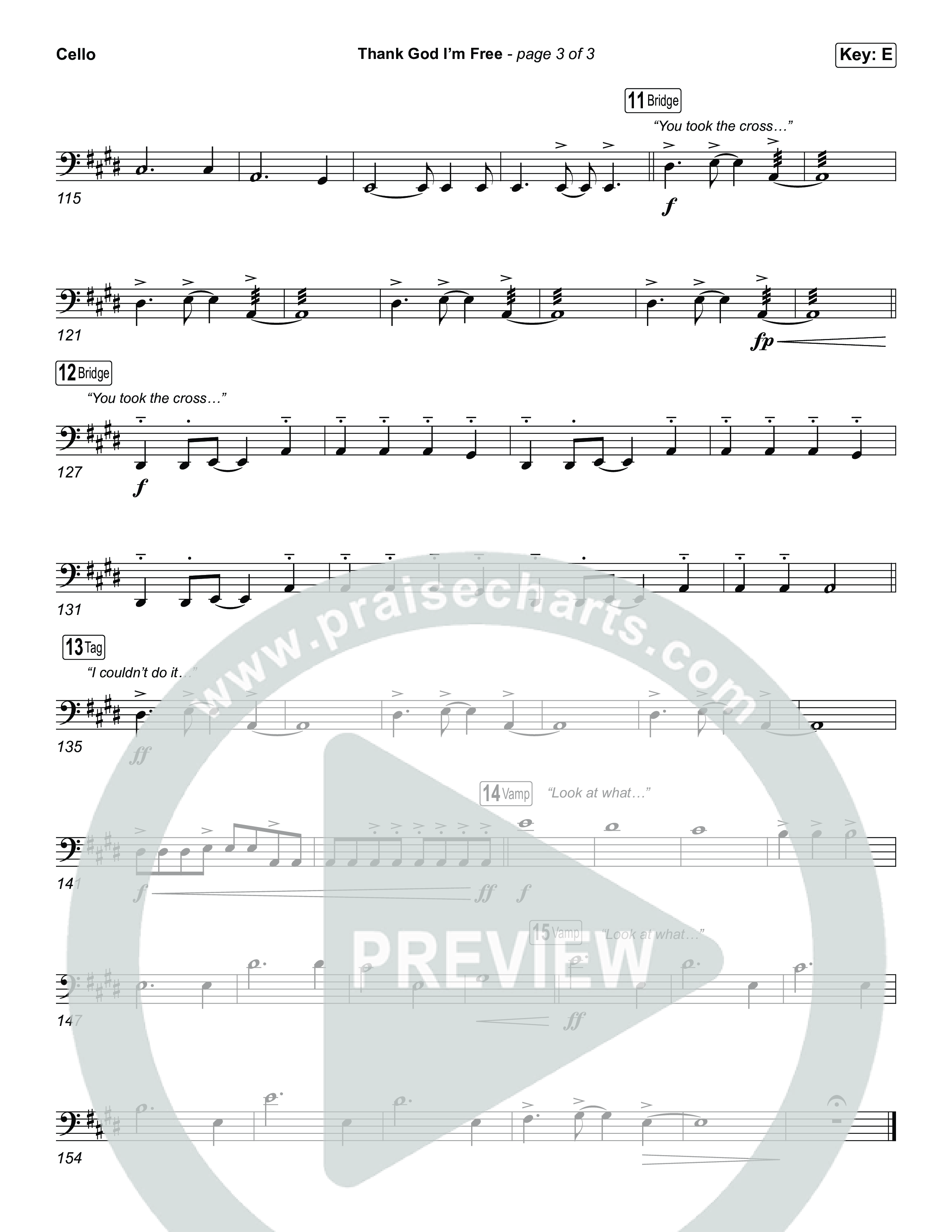 Thank God I'm Free (Choral Anthem SATB) Cello (ELEVATION RHYTHM / Lizzie Morgan / Arr. Luke Gambill)