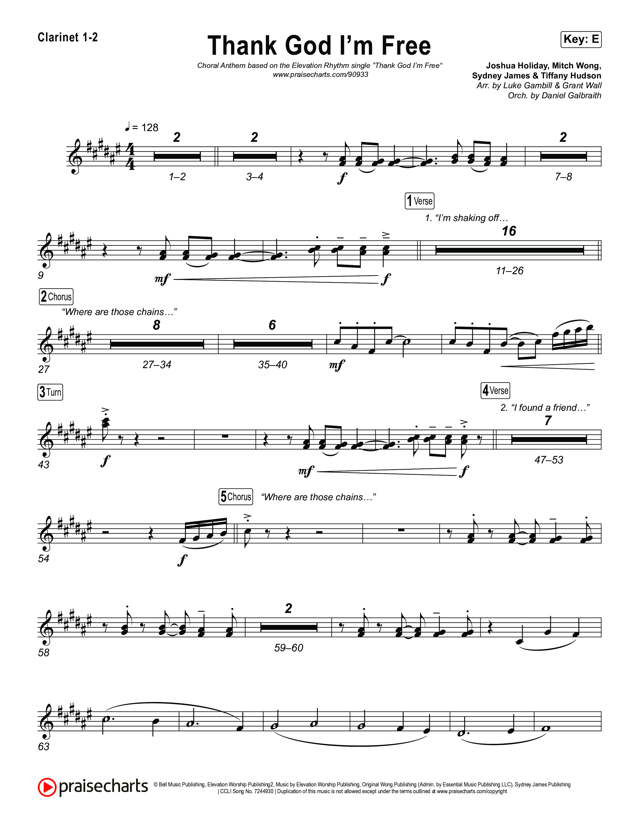 Thank God I'm Free (Choral Anthem SATB) Clarinet 1/2 (ELEVATION RHYTHM / Lizzie Morgan / Arr. Luke Gambill)
